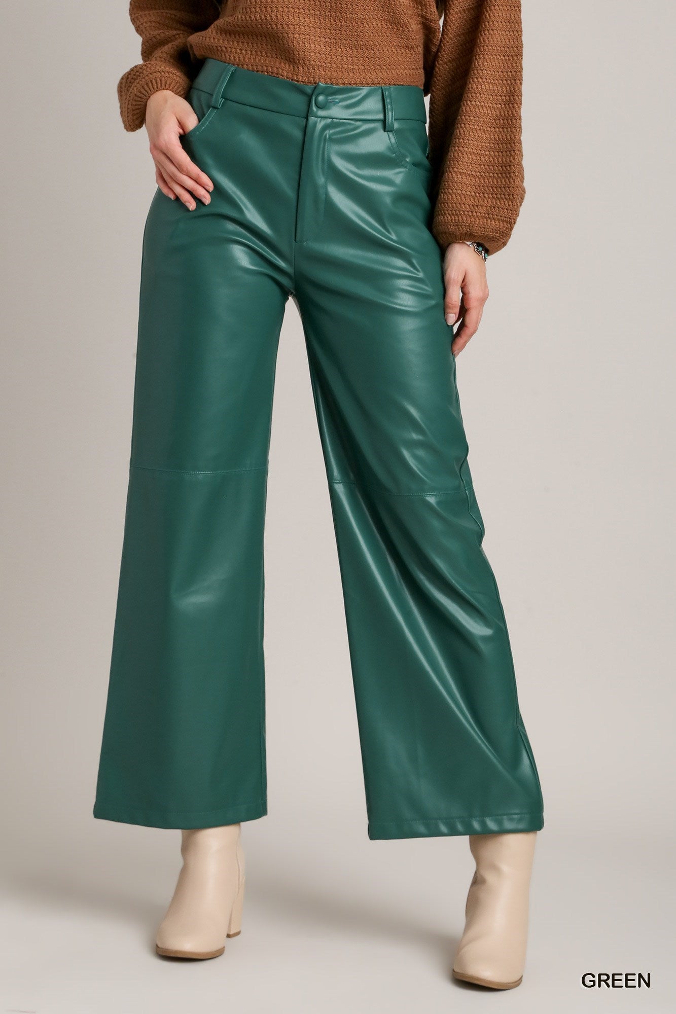 Green leather pants womens best sale