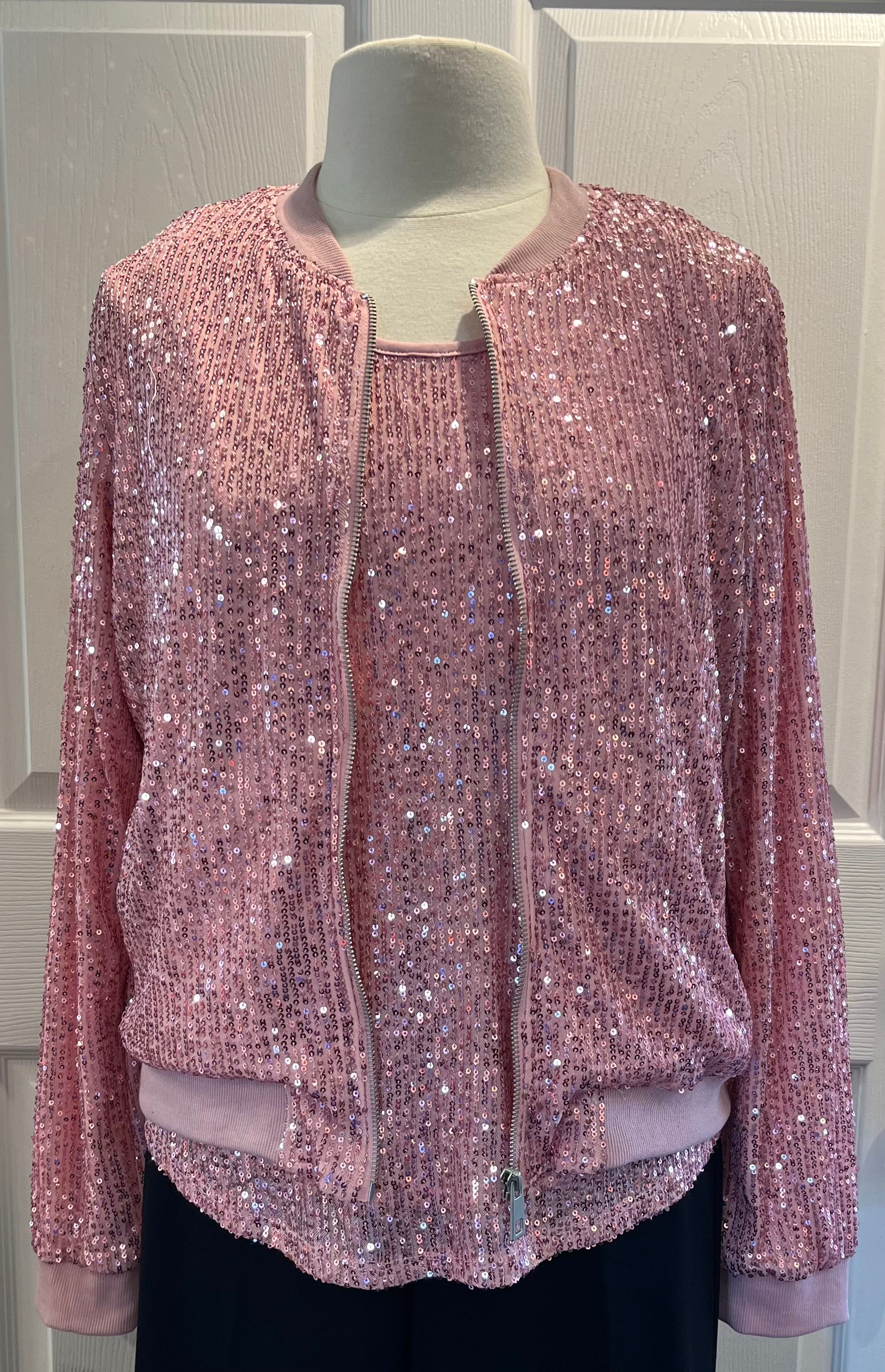 Pink sequin bomber outlet jacket