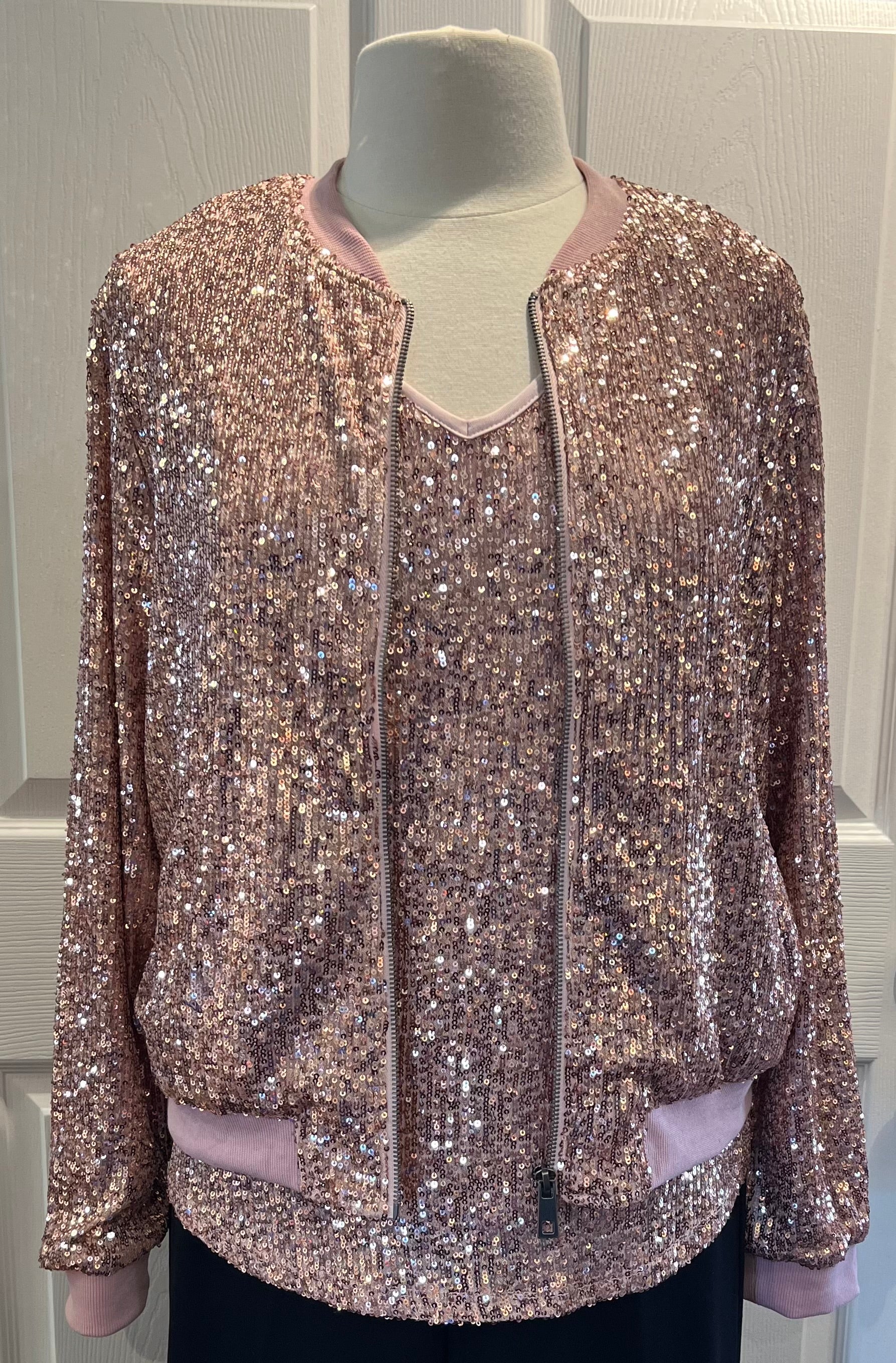 Sequin bomber jacket rose on sale gold