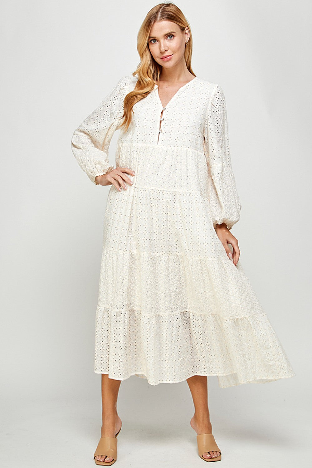 Lace tiered midi dress shops