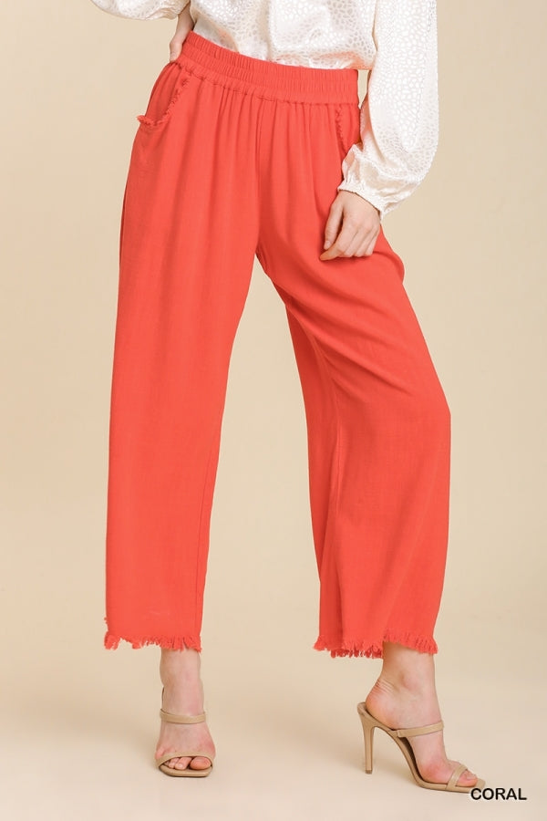 Coral Wide Leg Pant w Elastic Waist