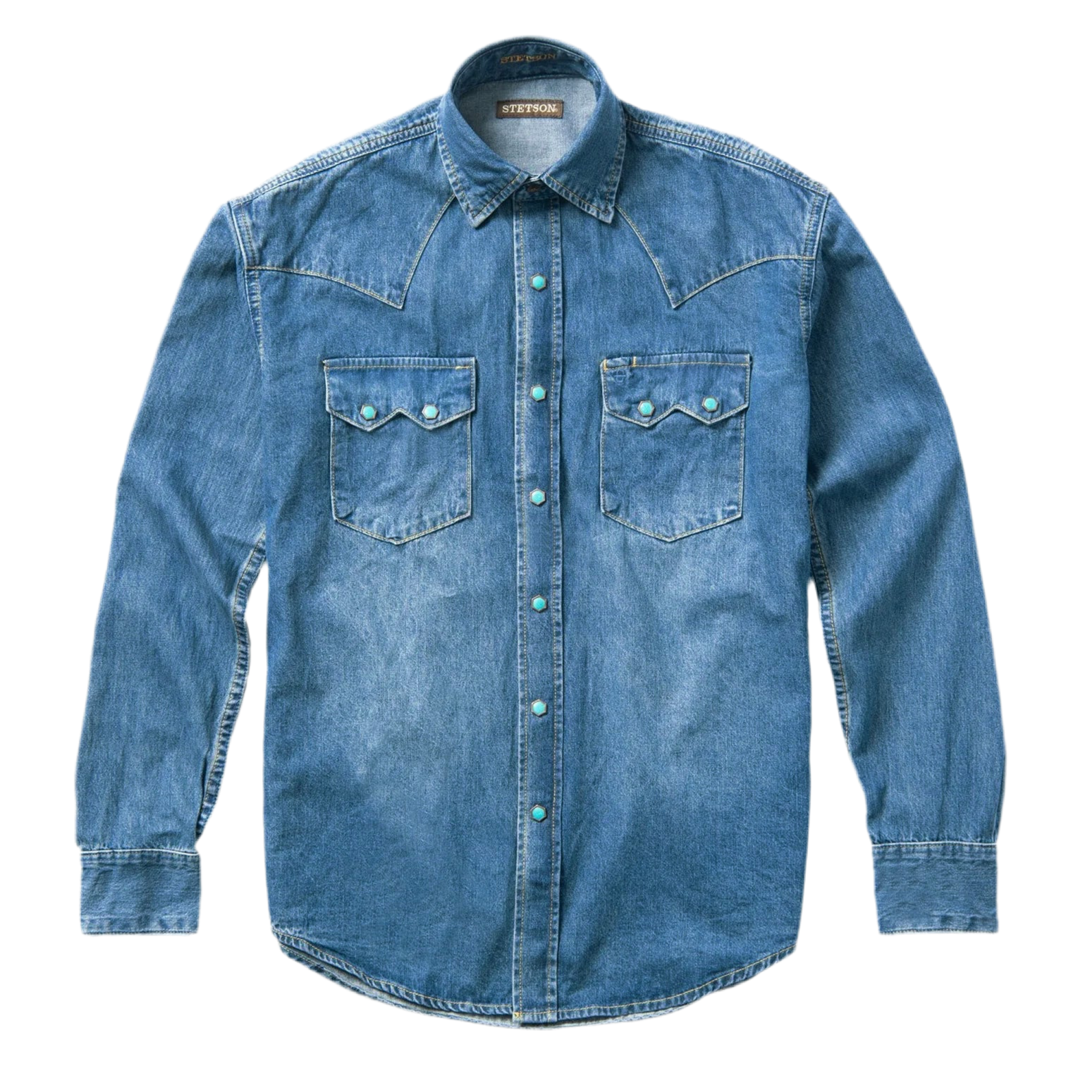 Turquoise Snap Western Denim Shirt