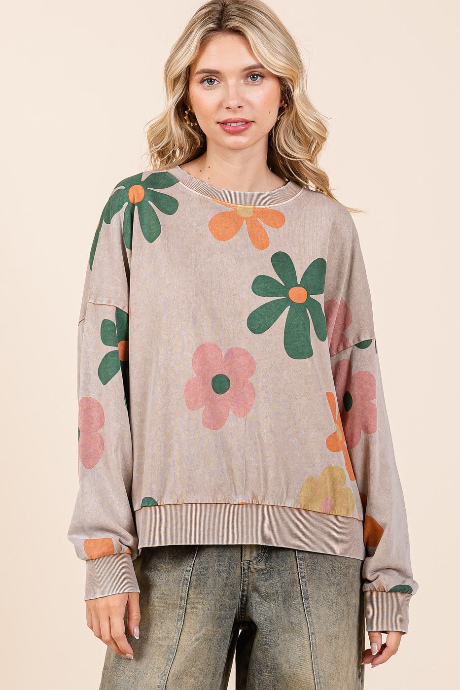 Mocha Mineral Wash Daisy Sweatshirt