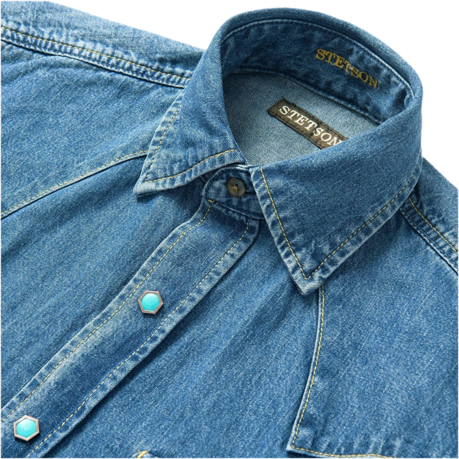 Turquoise Snap Western Denim Shirt