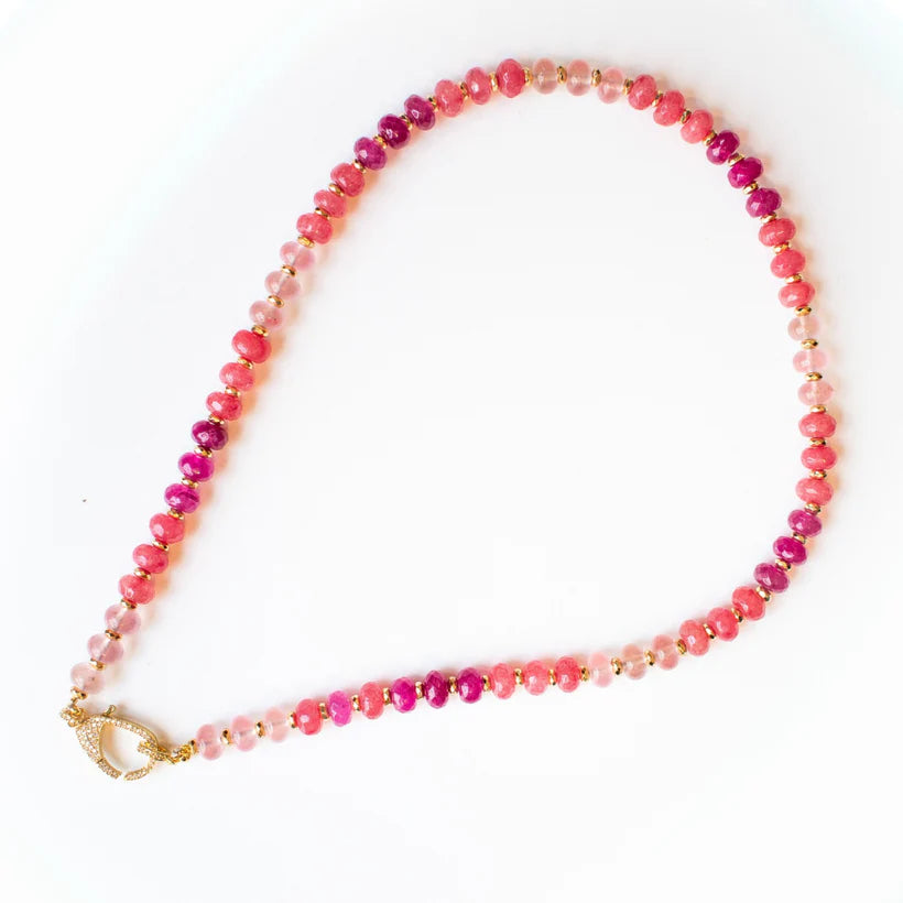 Faceted Gemstone Necklace- Pink Quartz