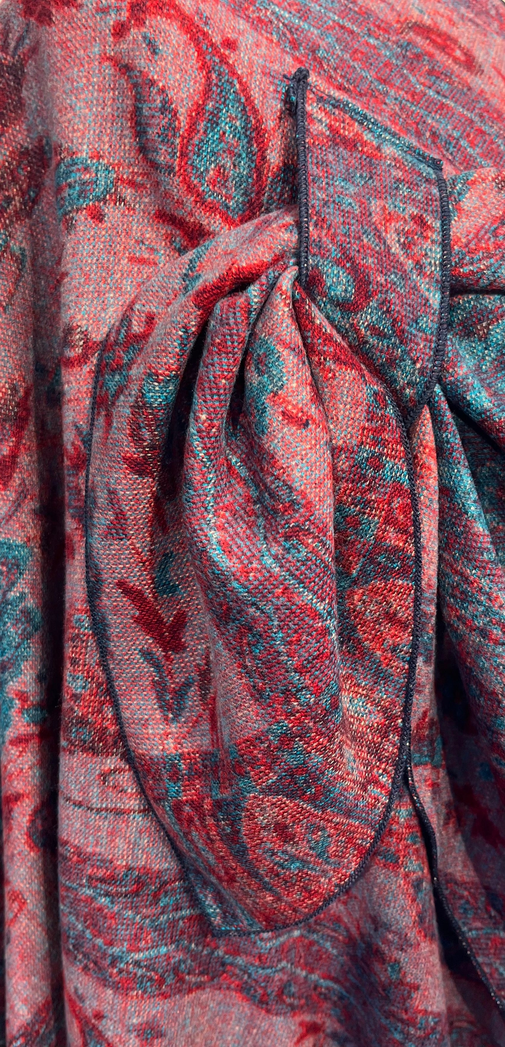 Black, Red & Teal Reversible Cashmere Shawl