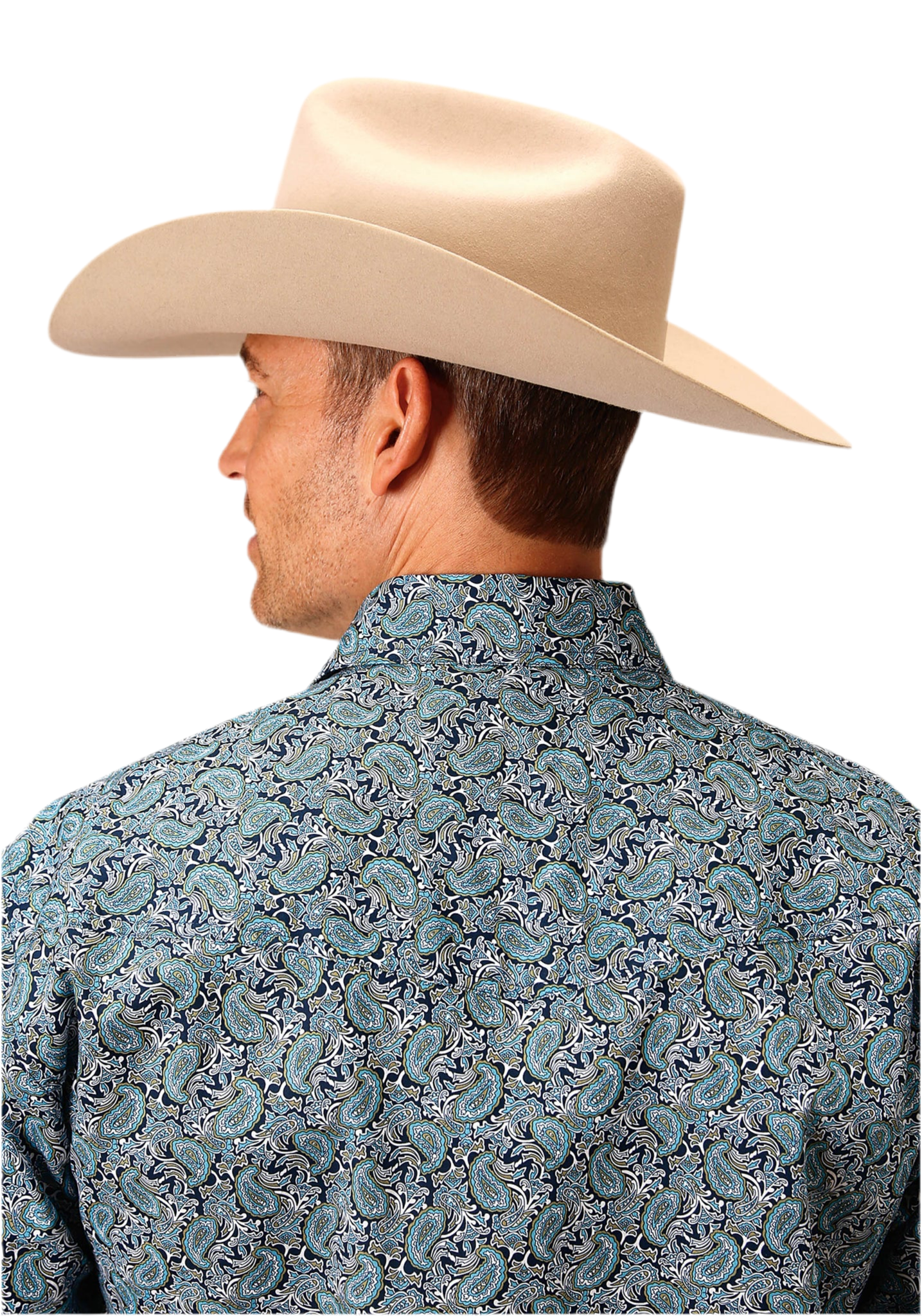 Men's Short Sleeve Snap Peacock Paisley Western Shirt