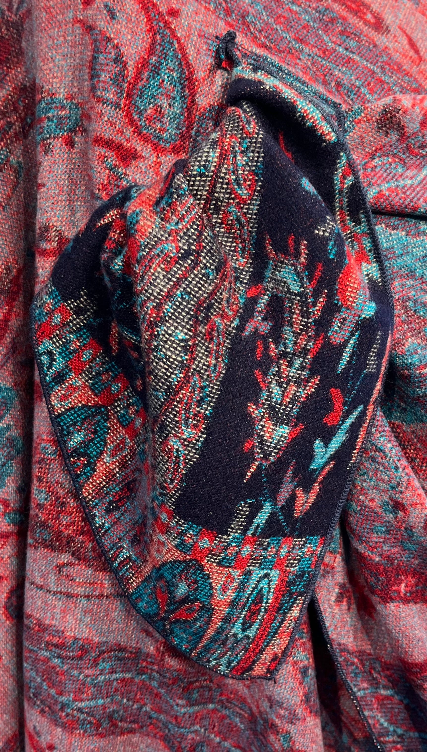 Black, Red & Teal Reversible Cashmere Shawl