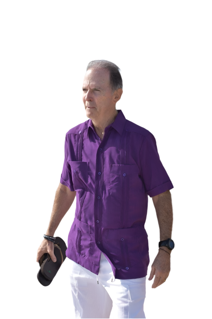 Men's Purple Short Sleeve Micro Fiber Guayabera