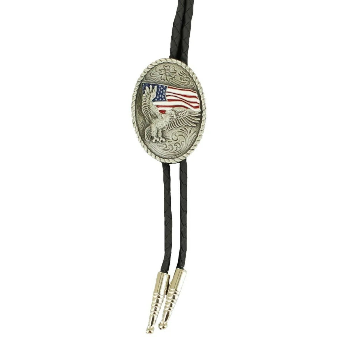 Silver Bolo Tie w/ Eagle & American Flag