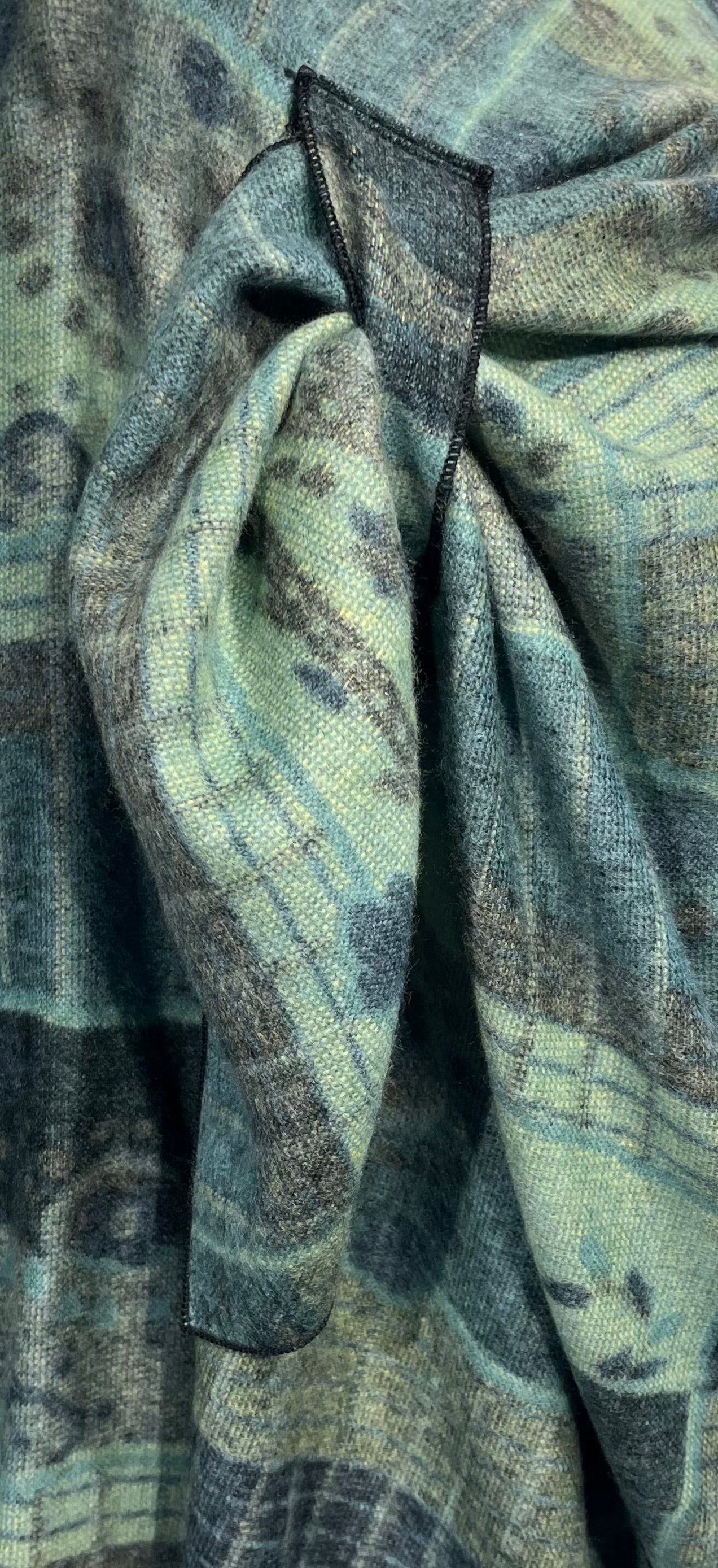 Sage Green, Navy & Black Reversible Cashmere Shawl