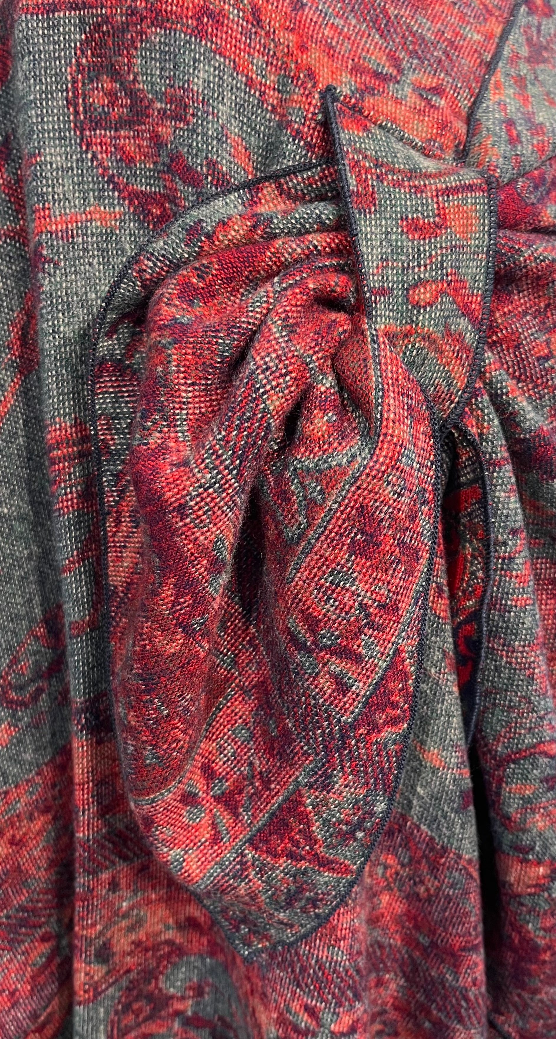 Red, Navy & Sage Green Reversible Cashmere Shawl