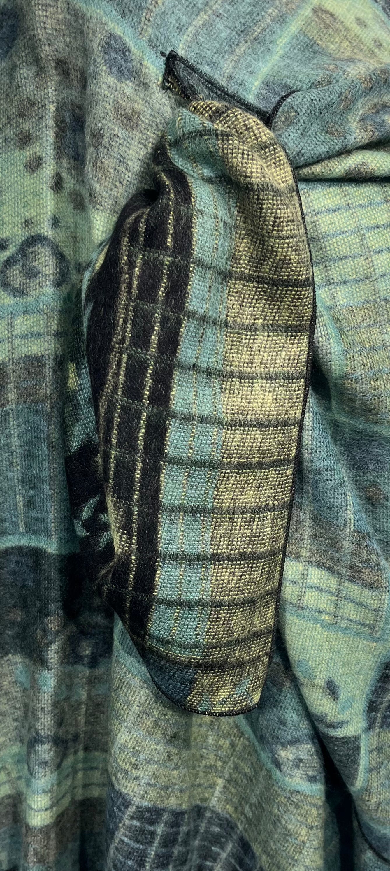 Sage Green, Navy & Black Reversible Cashmere Shawl