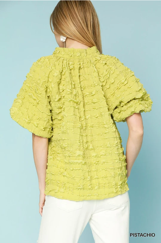 Pistachio Ruffled Elegance V-Neck Blouse