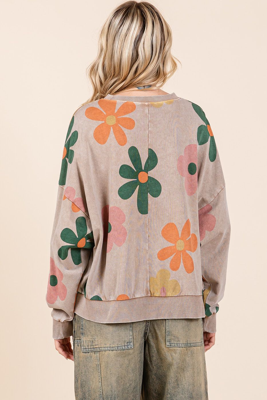 Mocha Mineral Wash Daisy Sweatshirt