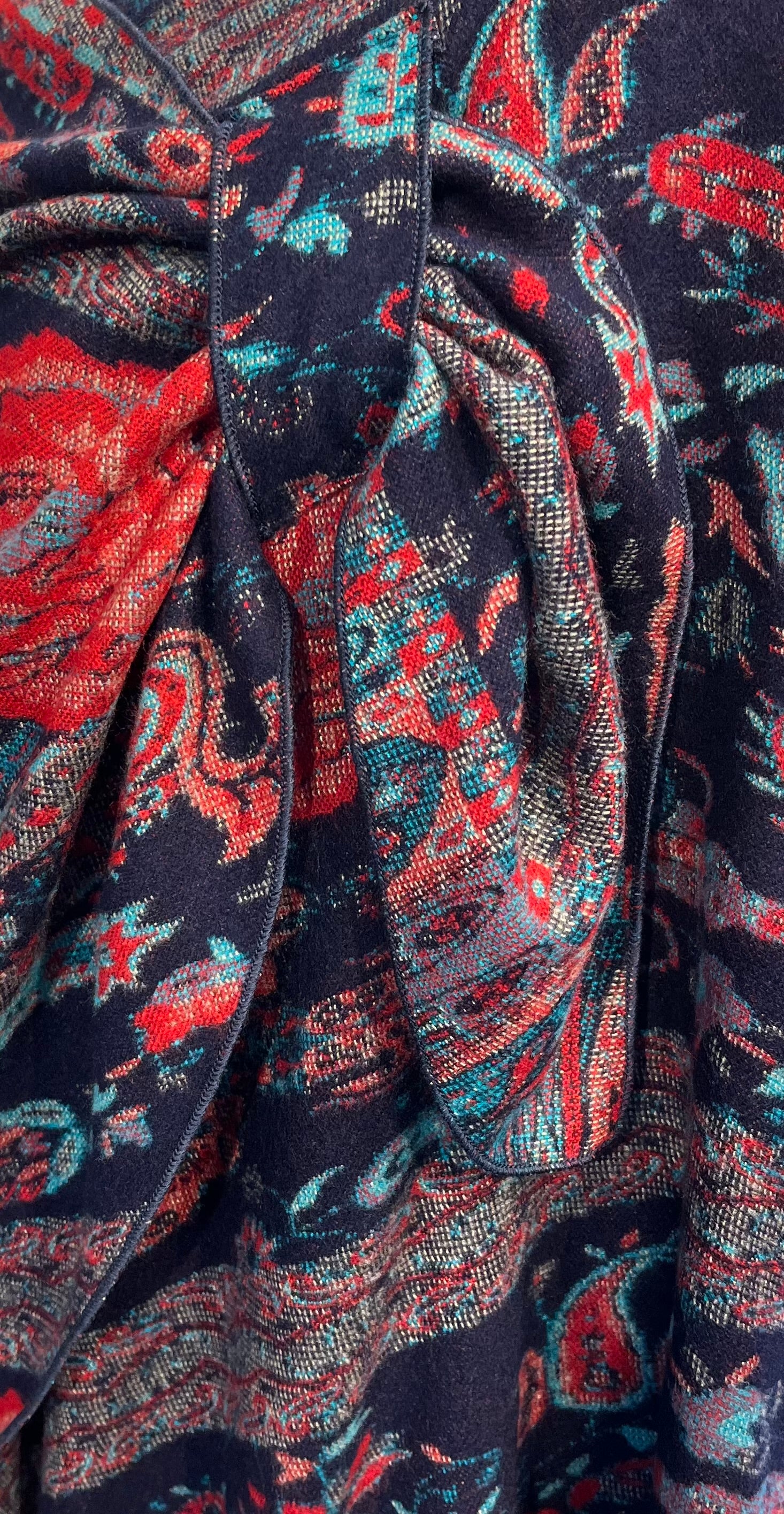 Black, Red & Teal Reversible Cashmere Shawl