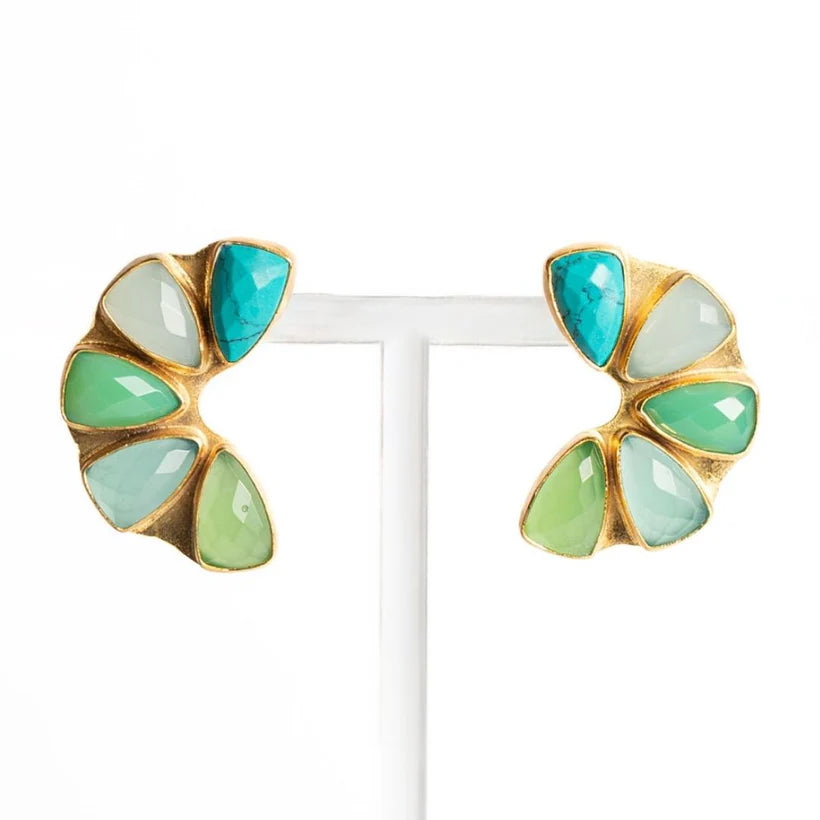 Gold Five Stone Earring- Aqua