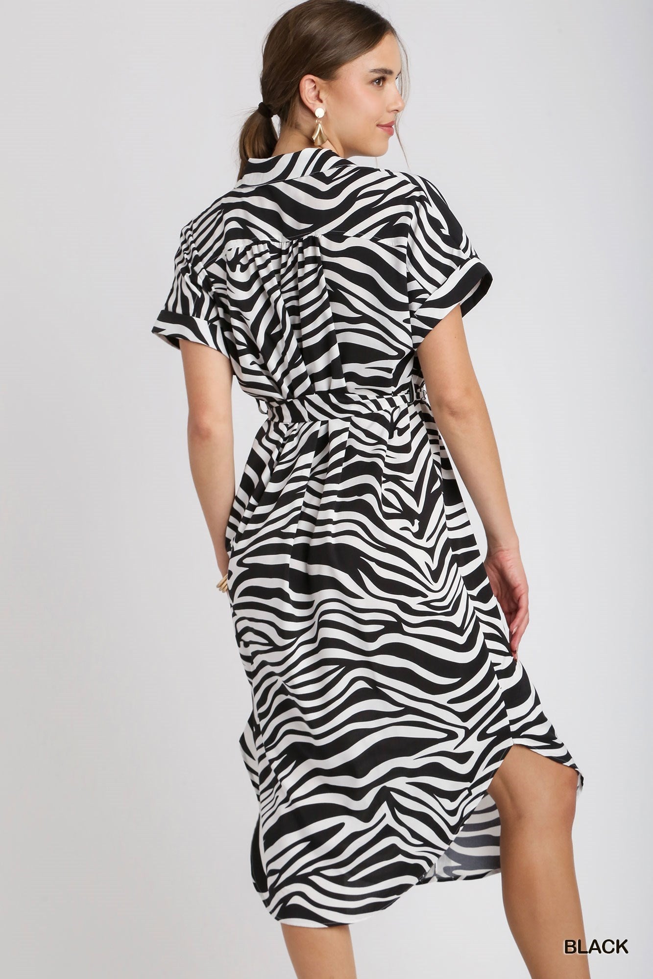 Black & White Zebra Print Midi Shirt Dress