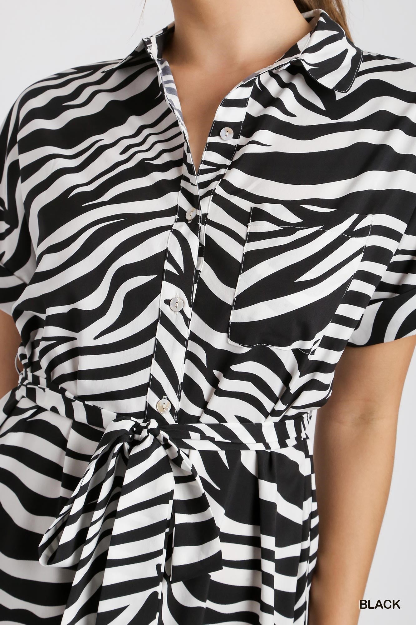 Black & White Zebra Print Midi Shirt Dress