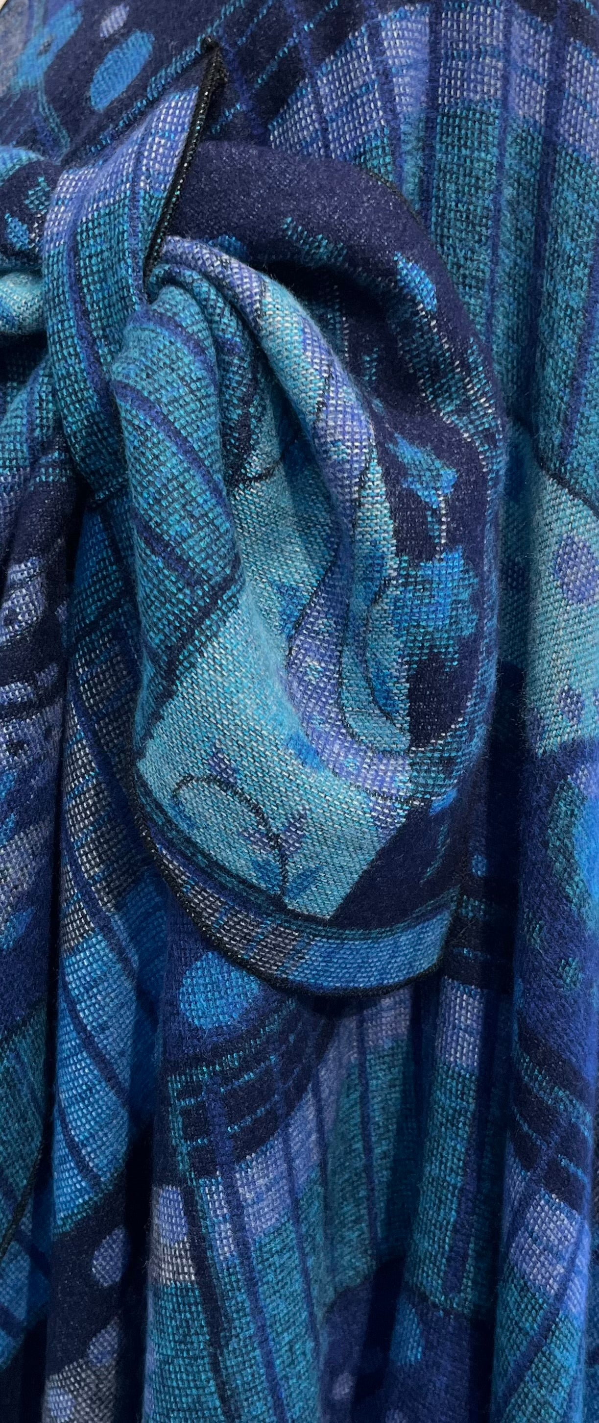 Blue & Turquoise Reverses to Black Cashmere Shawl