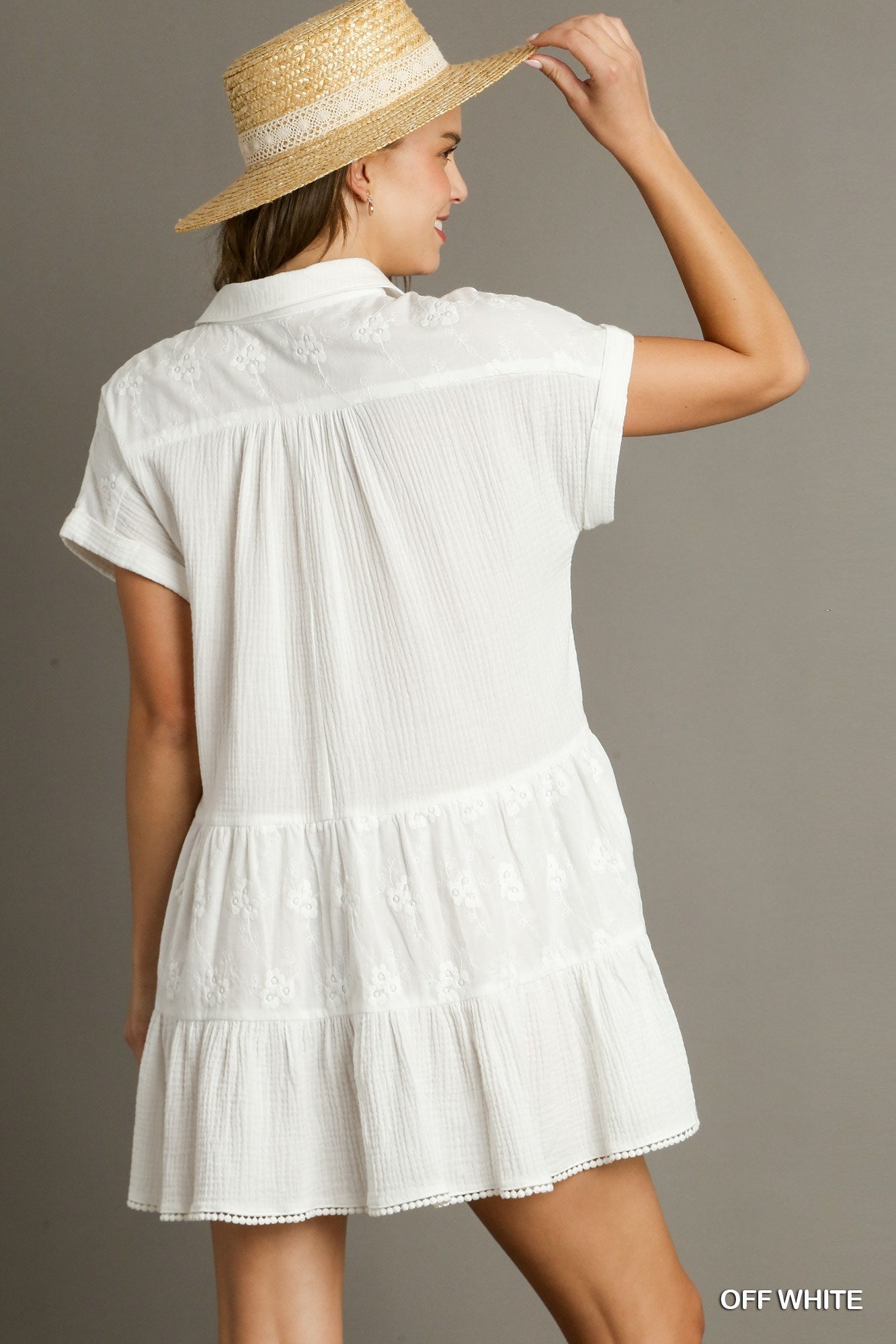 White Cotton Floral Eyelet Tiered Dress