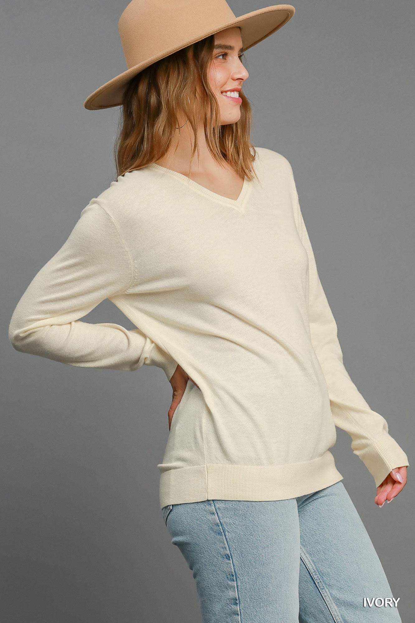 Ivory Lightweight V-Neck Sweater