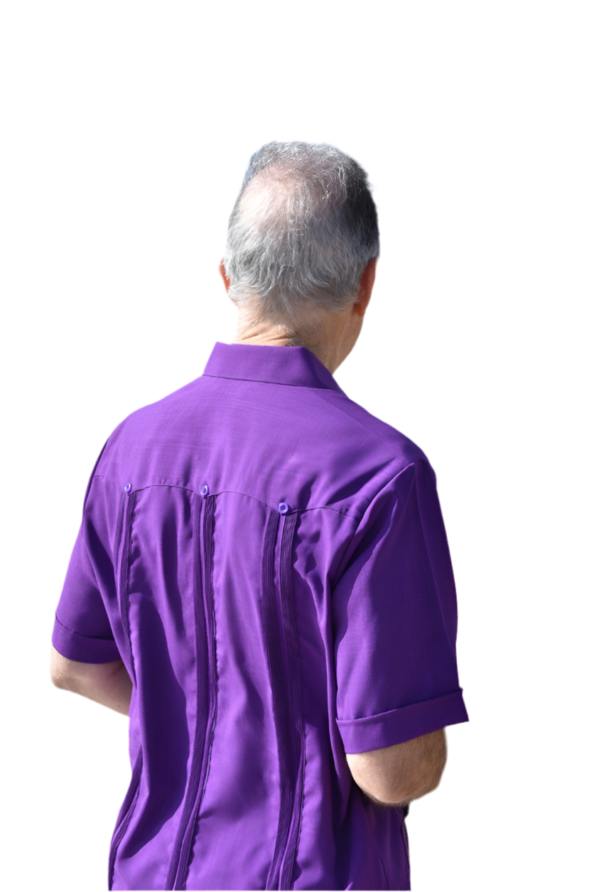 Men's Purple Short Sleeve Micro Fiber Guayabera