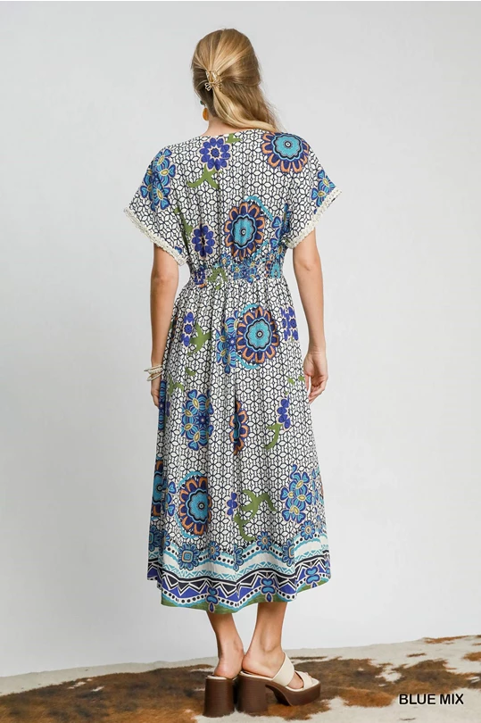 Blue Mix Abstract Print A-LIne Dress