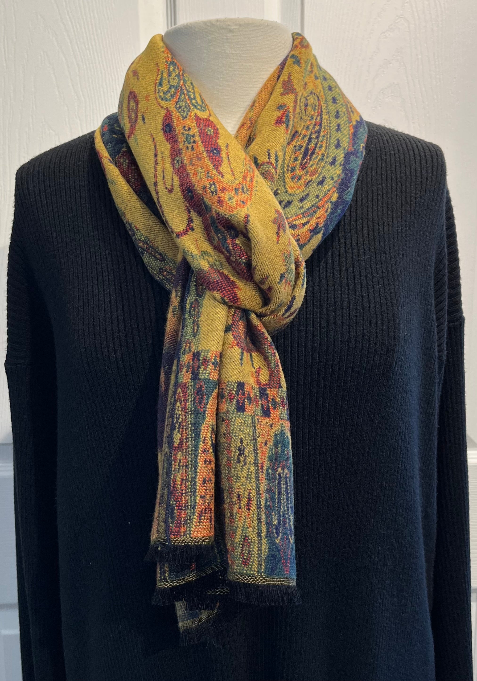 Mustard/Navy/Green/Plum Reversible Cashmere Scarf