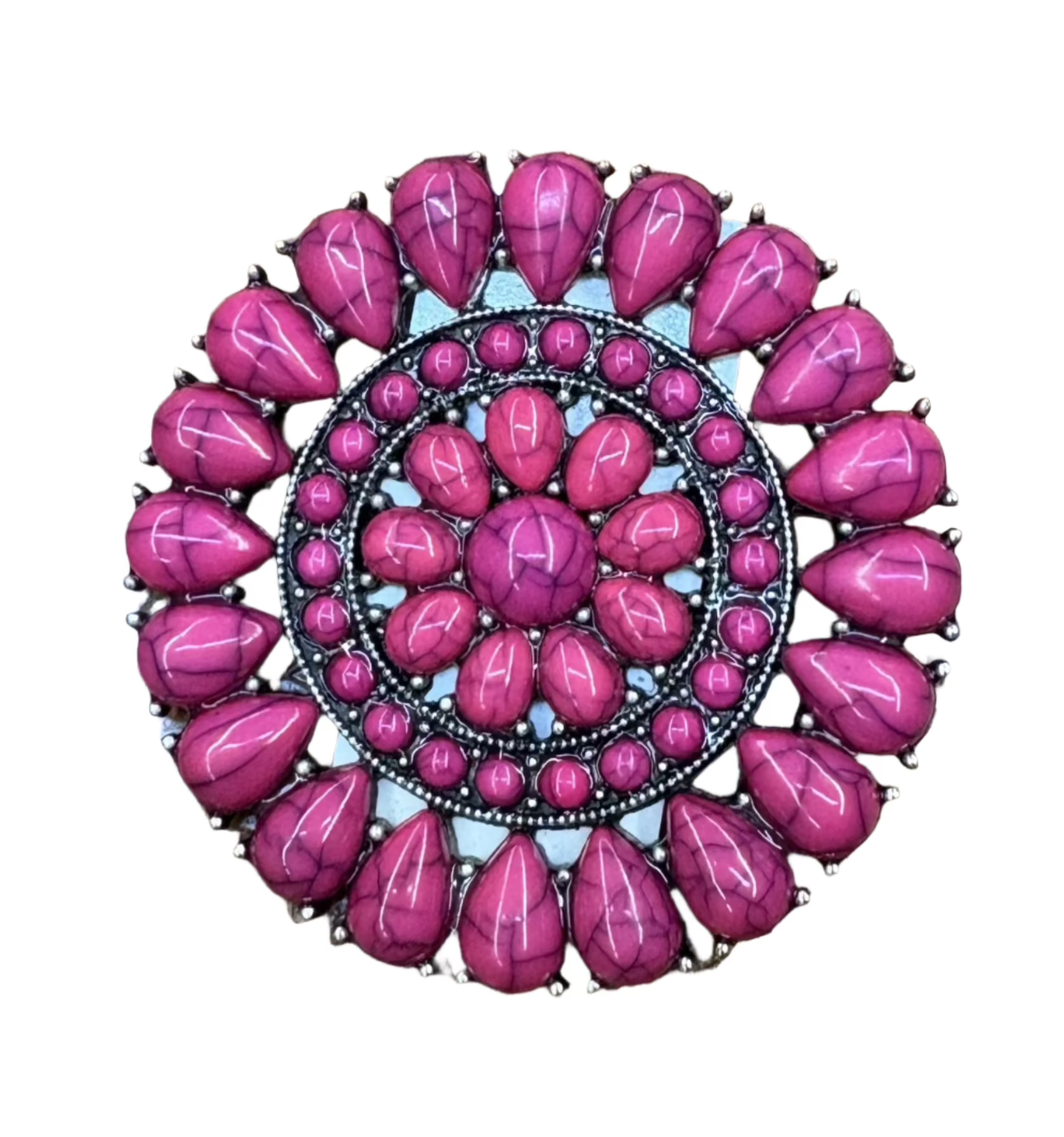 Hot Pink Stone Large Flower Concho Brooch