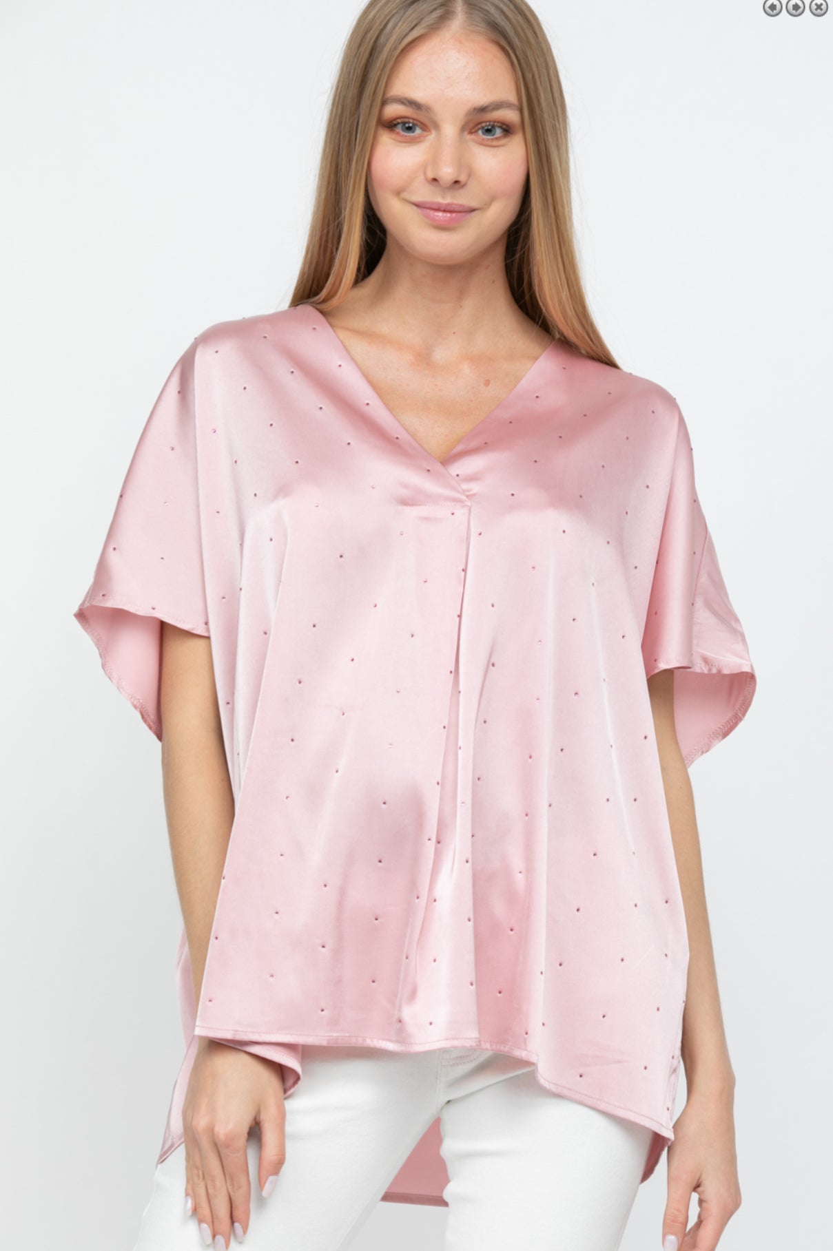 Mauve Satin Loose Fit Top w/ All Over Stones