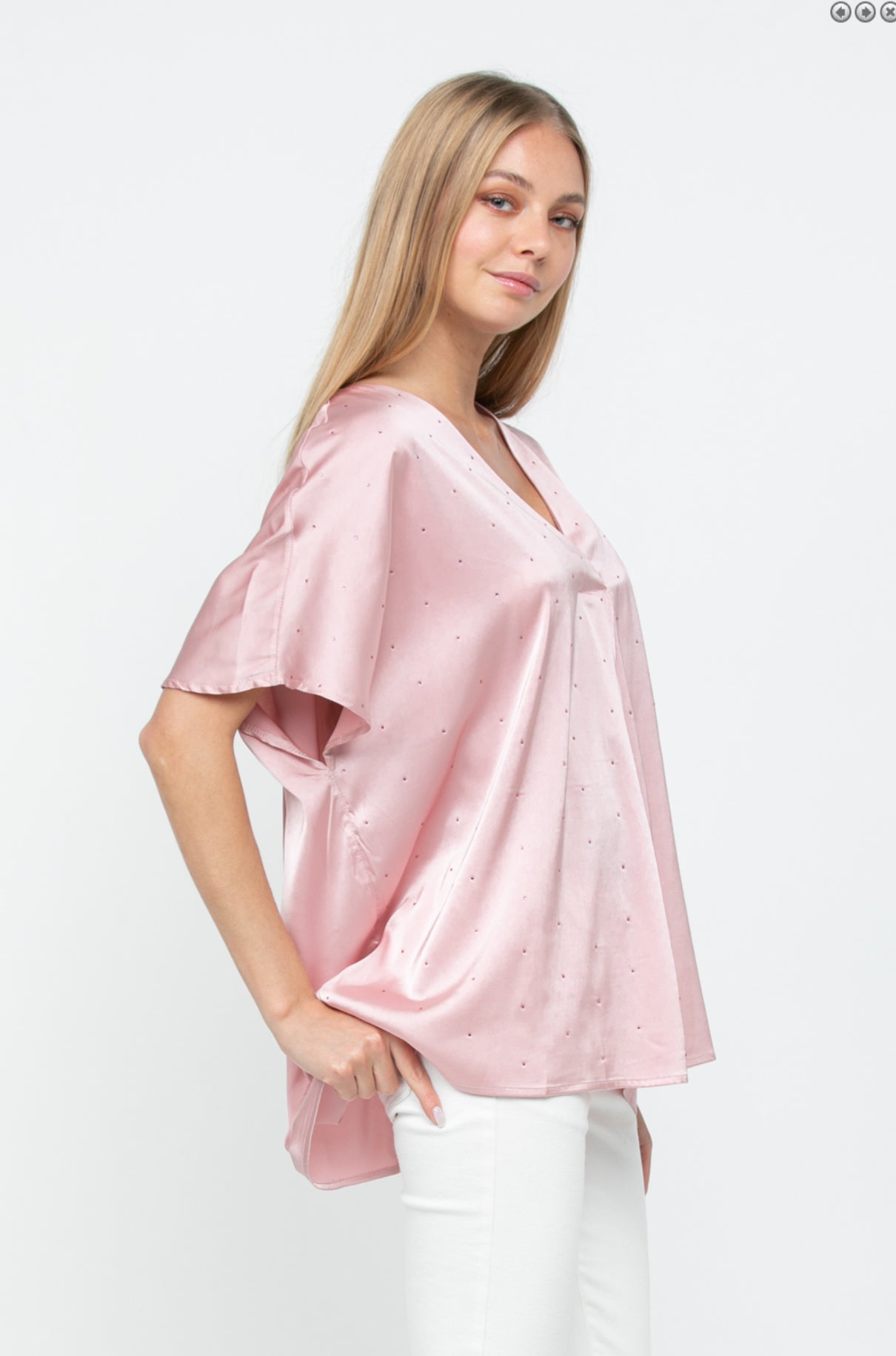 Mauve Satin Loose Fit Top w/ All Over Stones