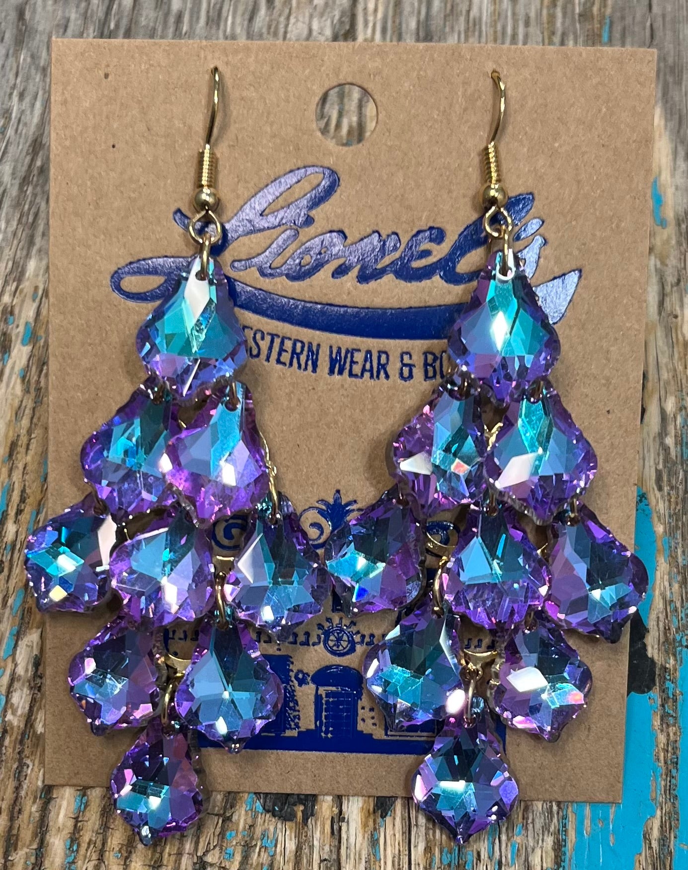 Lavender/Blue Iridescent Chandelier Statement Earrings