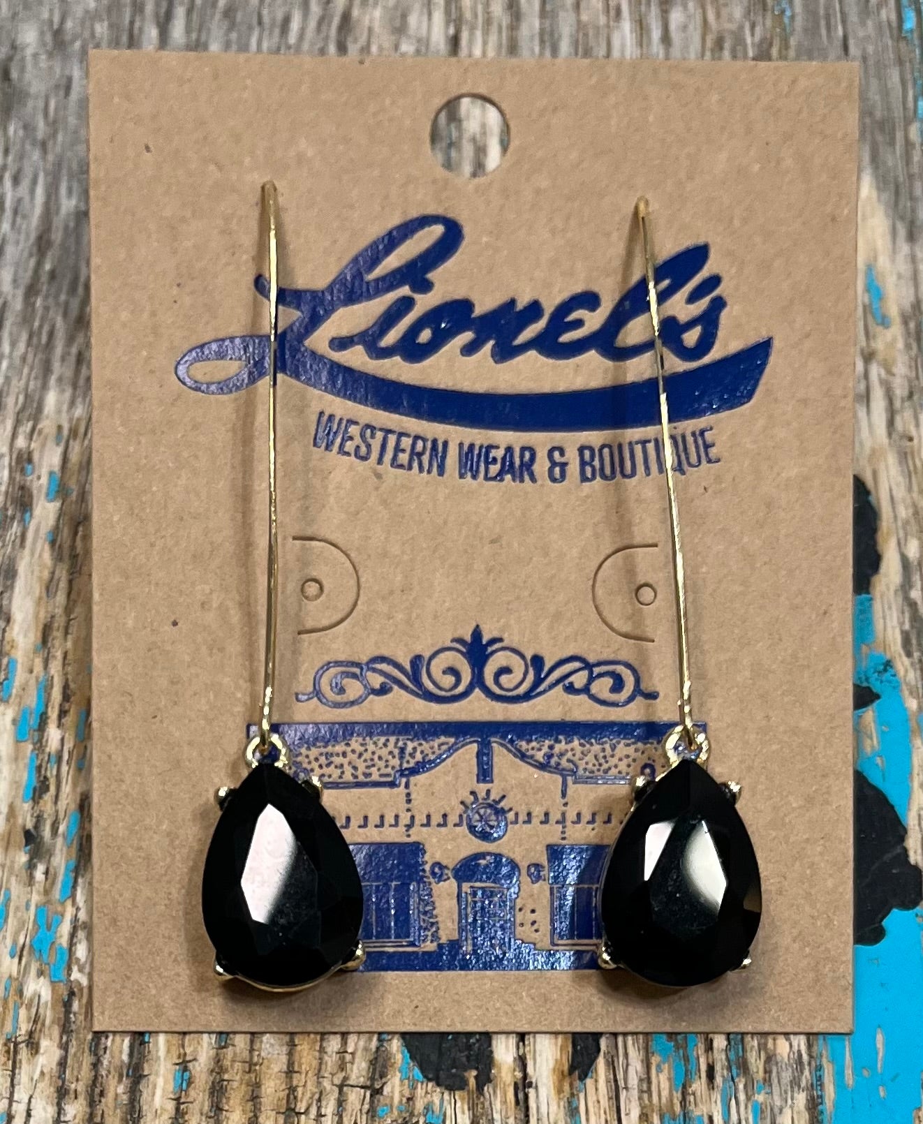 Black Crystal Drop on Gold Earrings