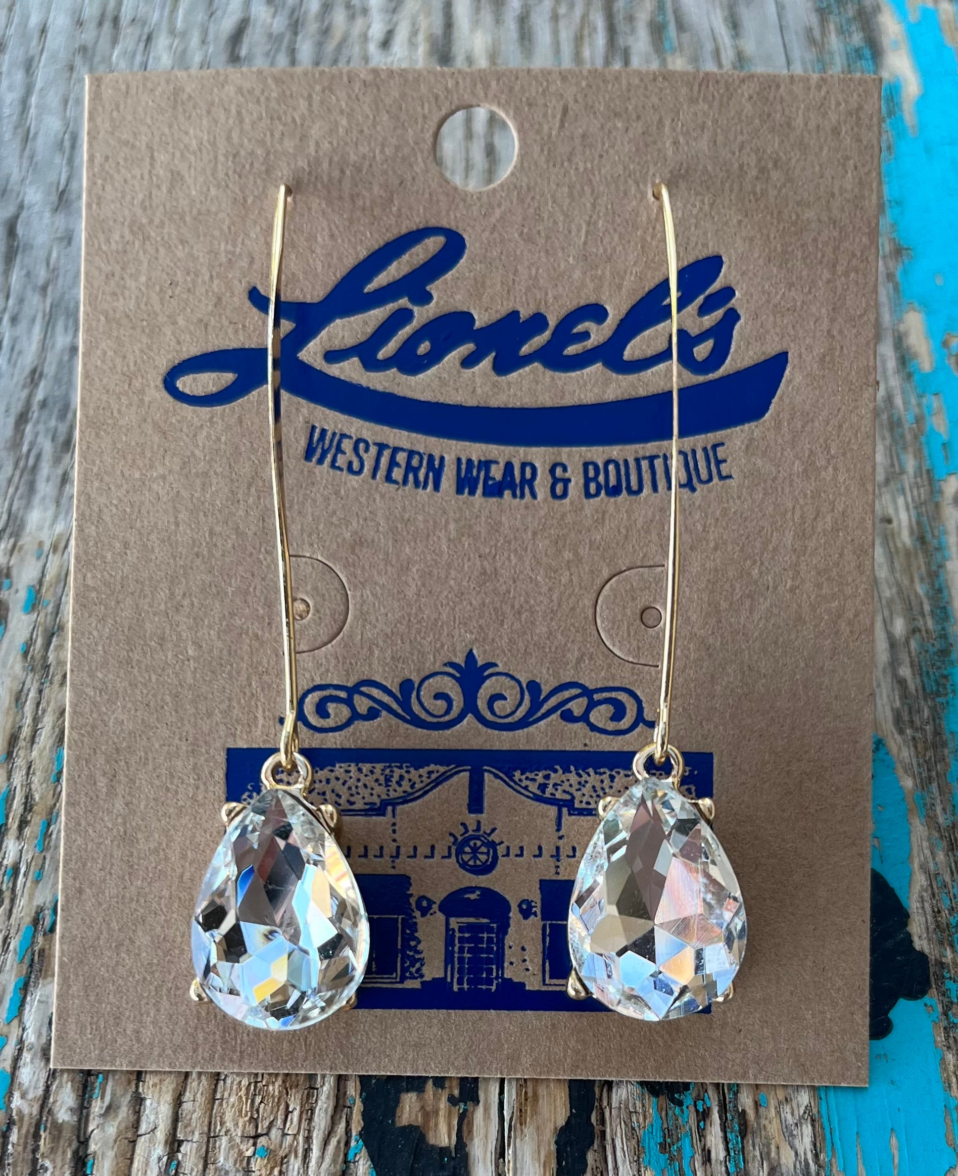 Clear Crystal Drop on Gold Earrings