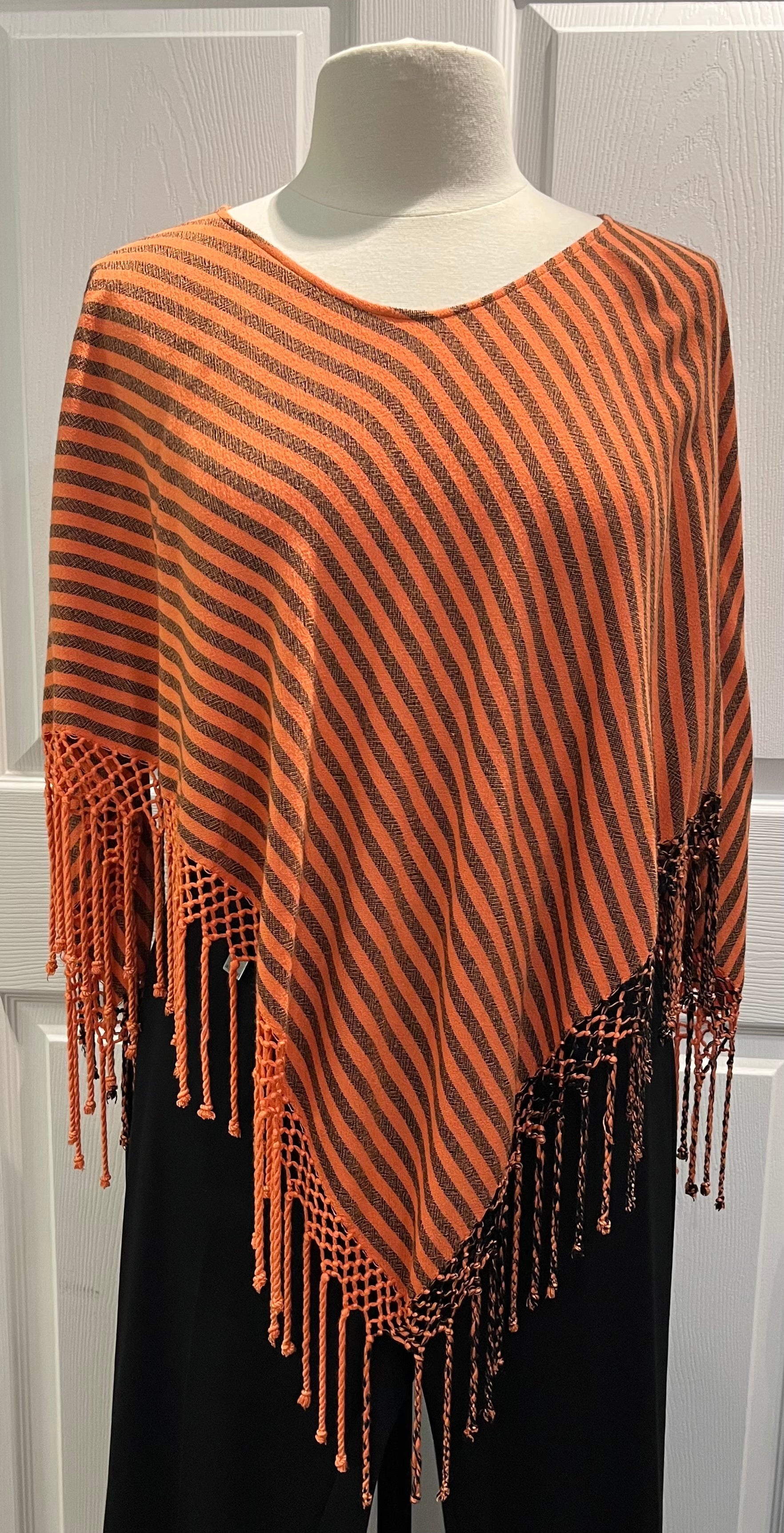 Striped Fringe Poncho