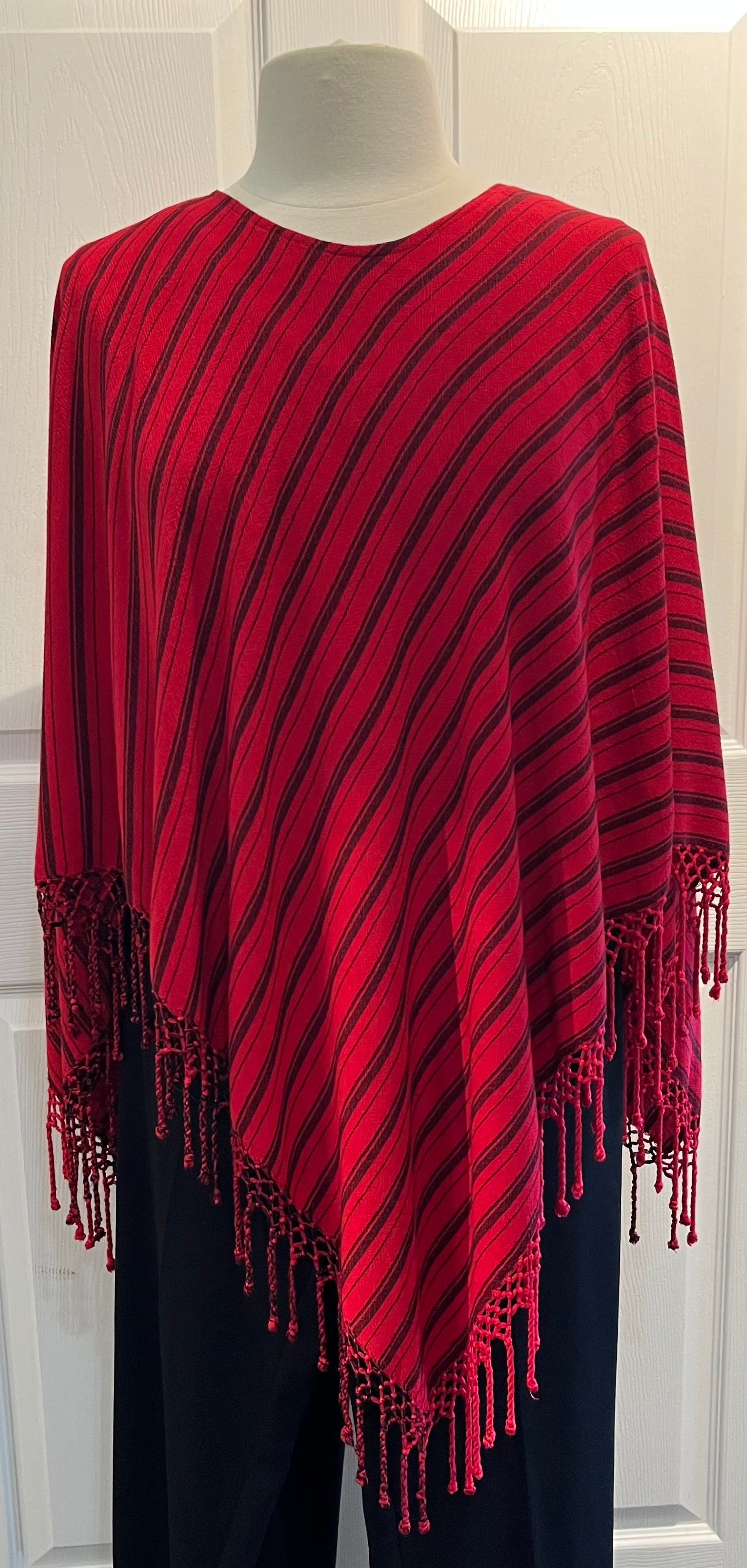 Striped Fringe Poncho