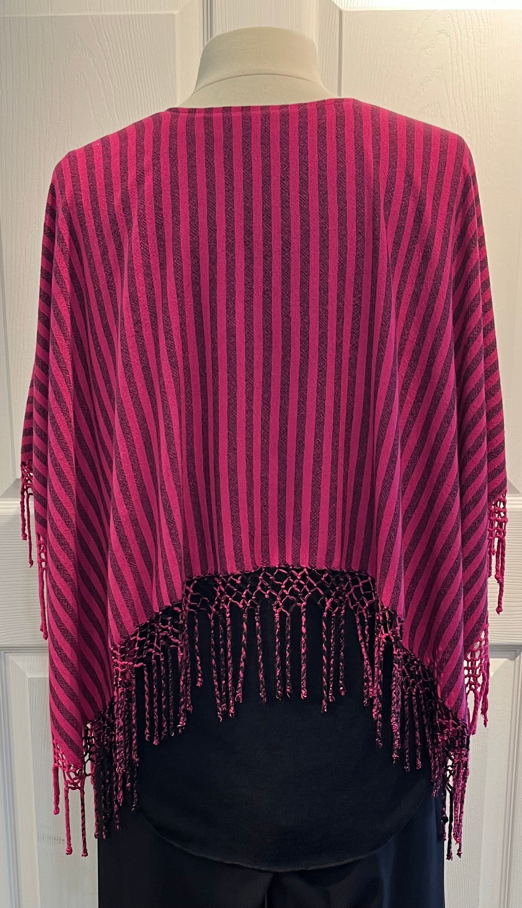 Striped Fringe Poncho