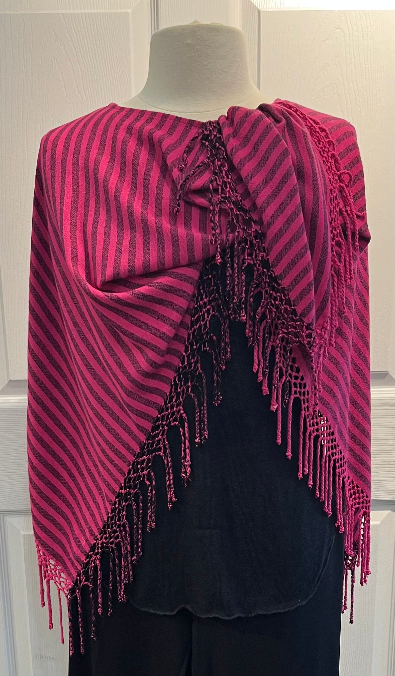 Striped Fringe Poncho