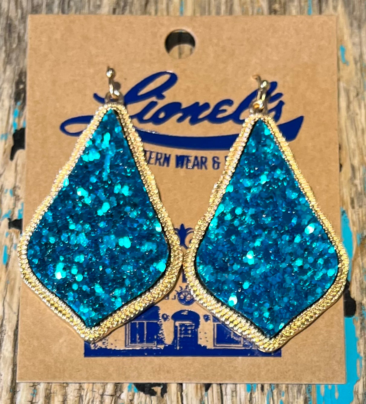 Teal Glitter Designer Look Earrings/Gold