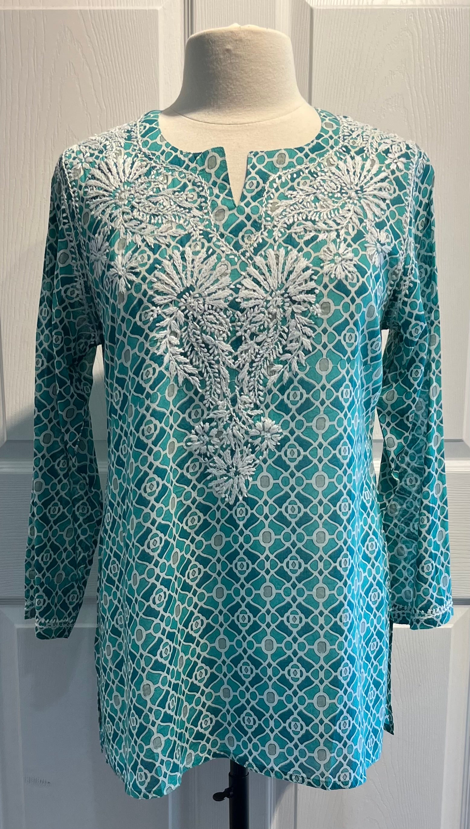 Pine Green Tunic w/ White Embroidery