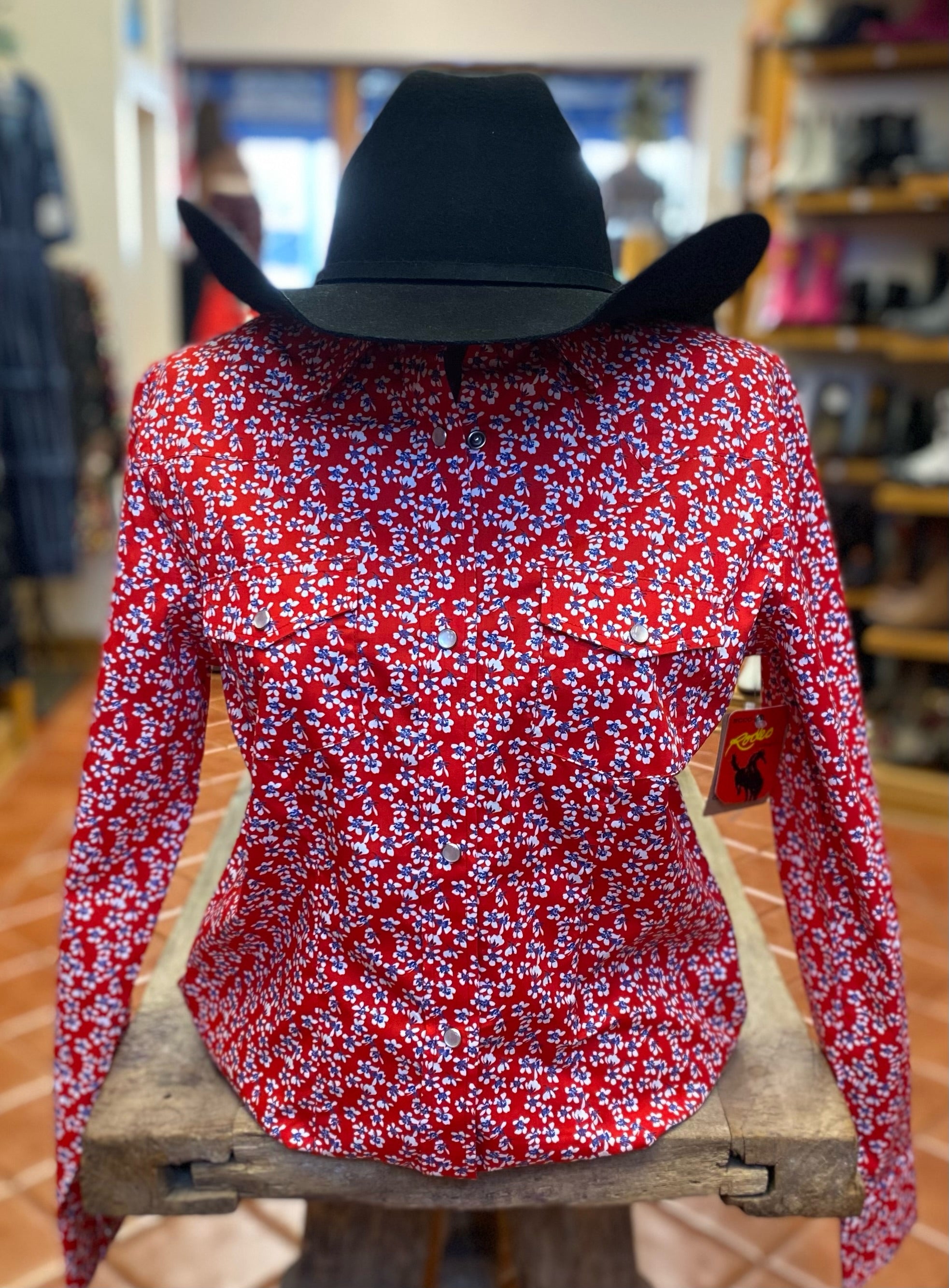 Ladies Red w/ Tiny Floral Design Western Shirt