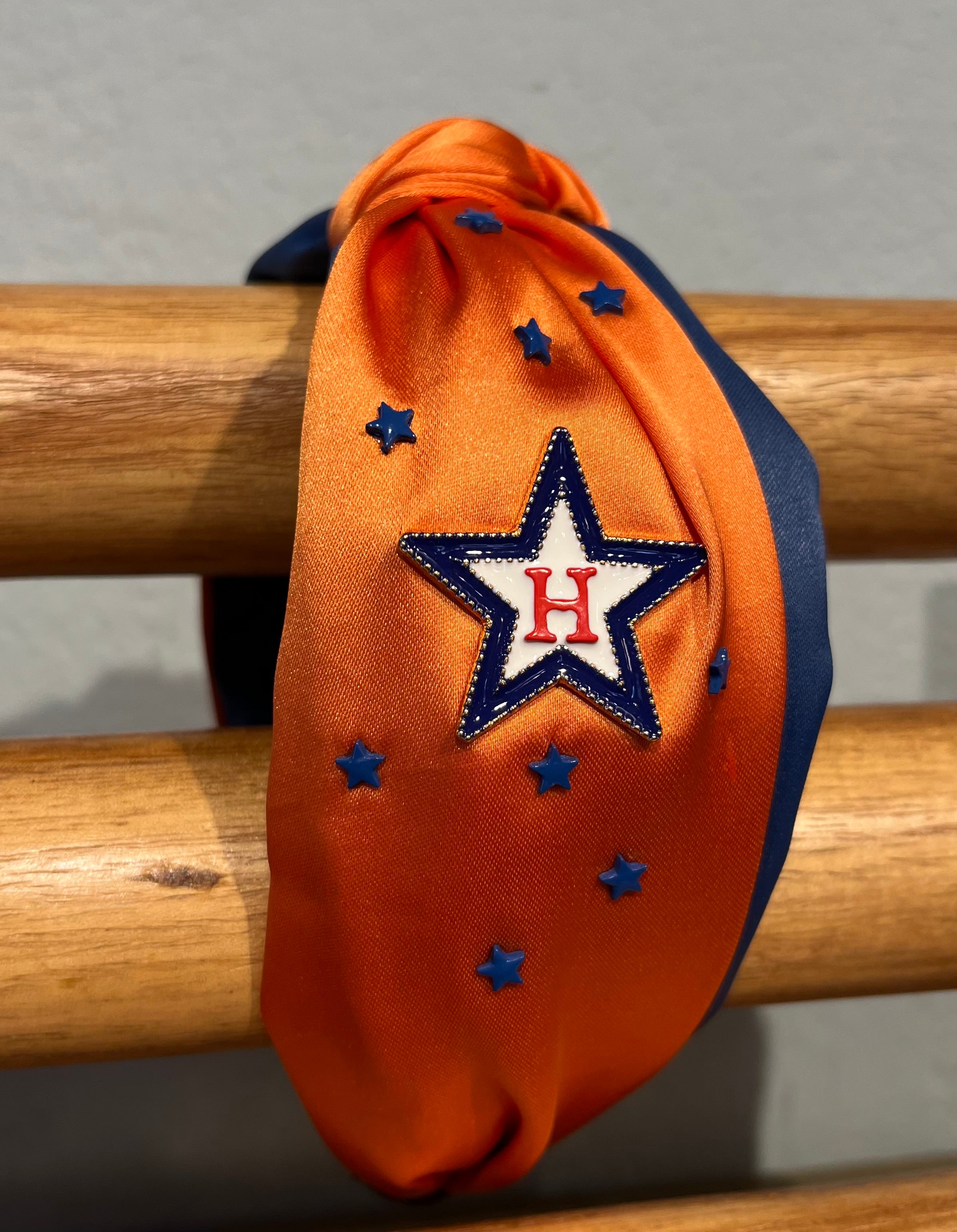 Orange & Navy Astro's Headband w/ Navy Stars