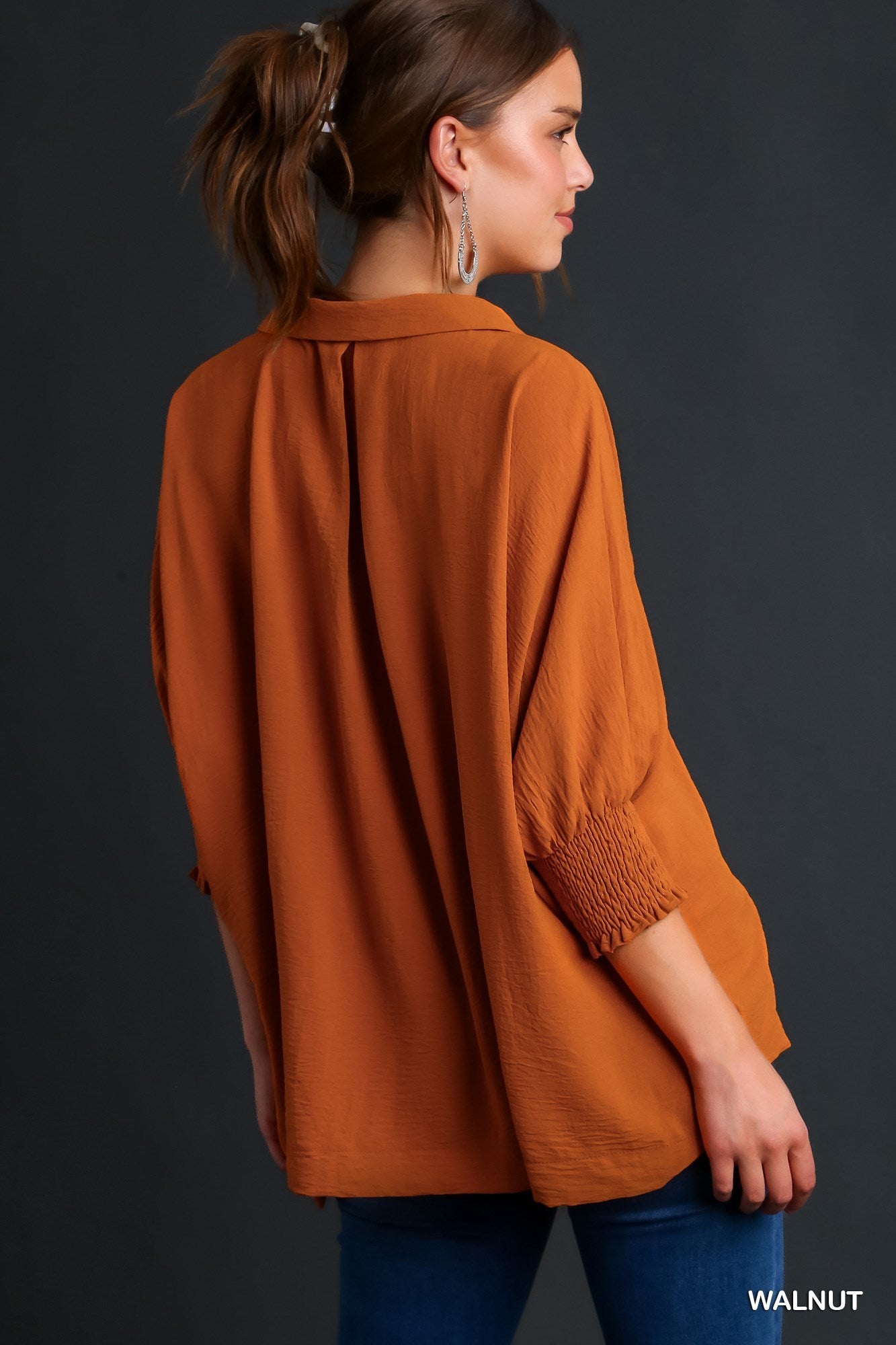 Walnut Boxy Cut Collared Blouse