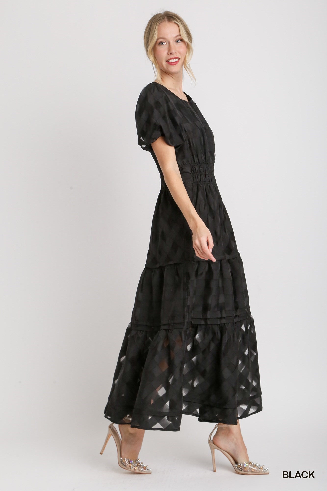 Black Organza Tiered Maxi Dress