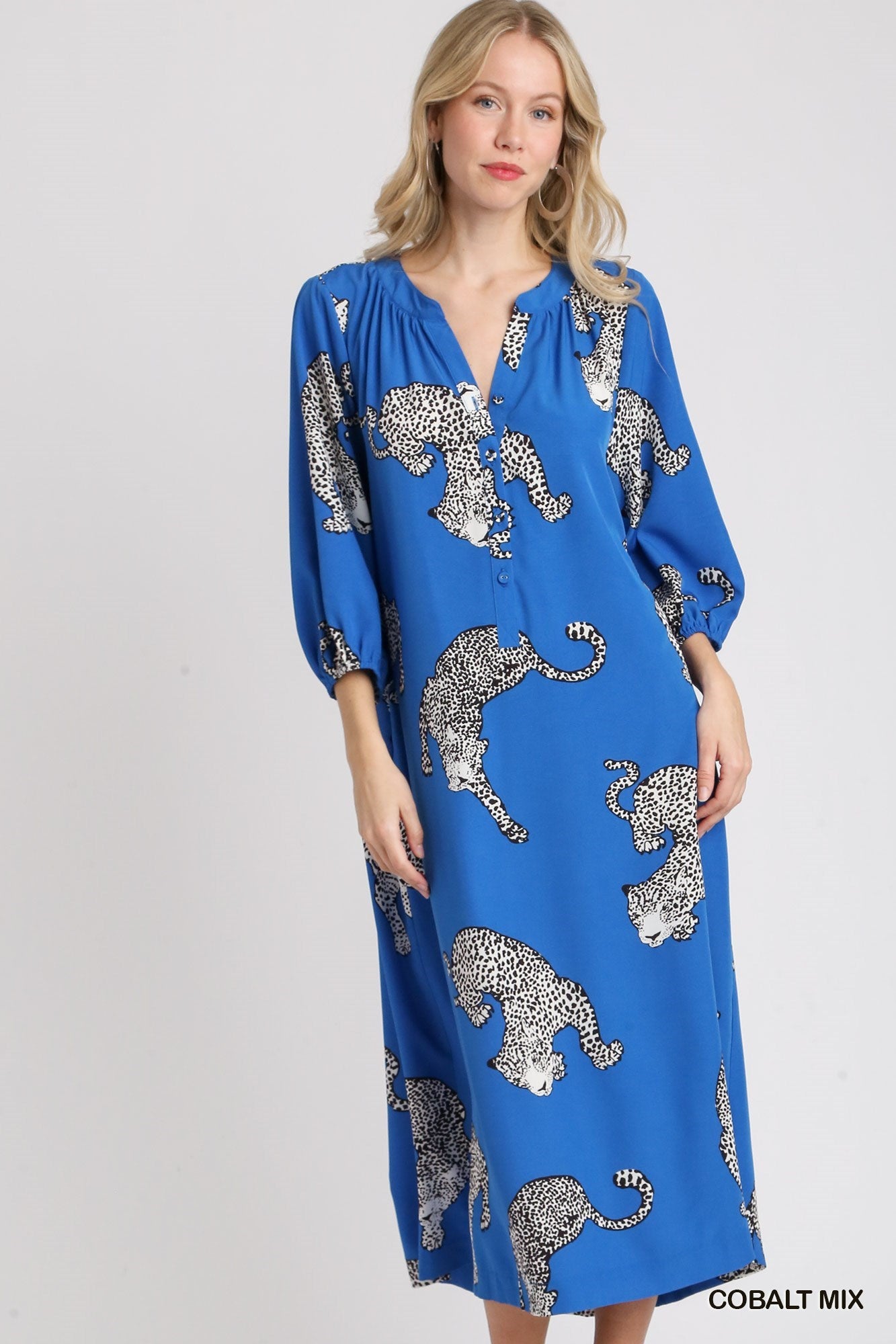 Royal Blue Mix Cheetah Print Midi Dress