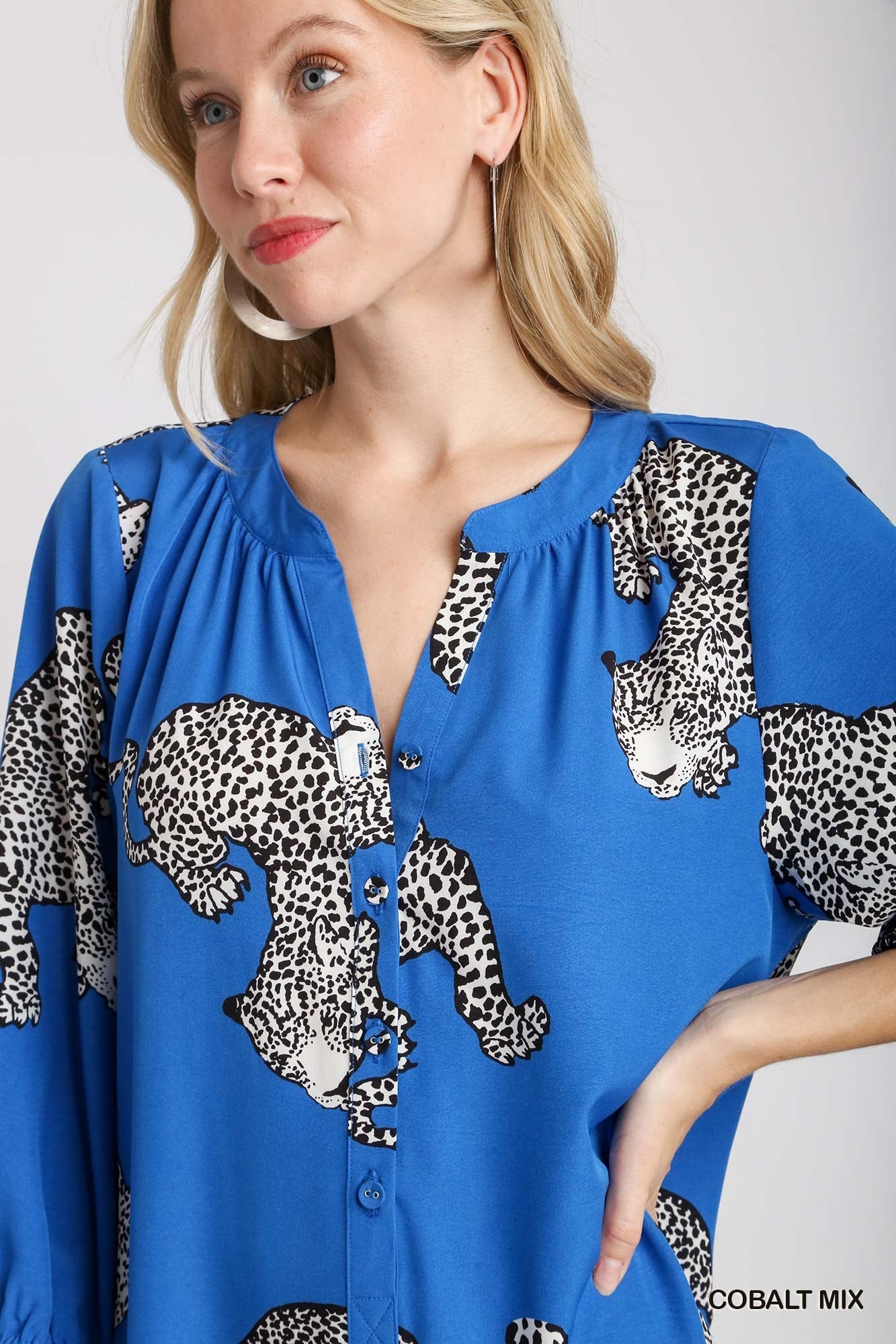 Royal Blue Mix Cheetah Print Midi Dress