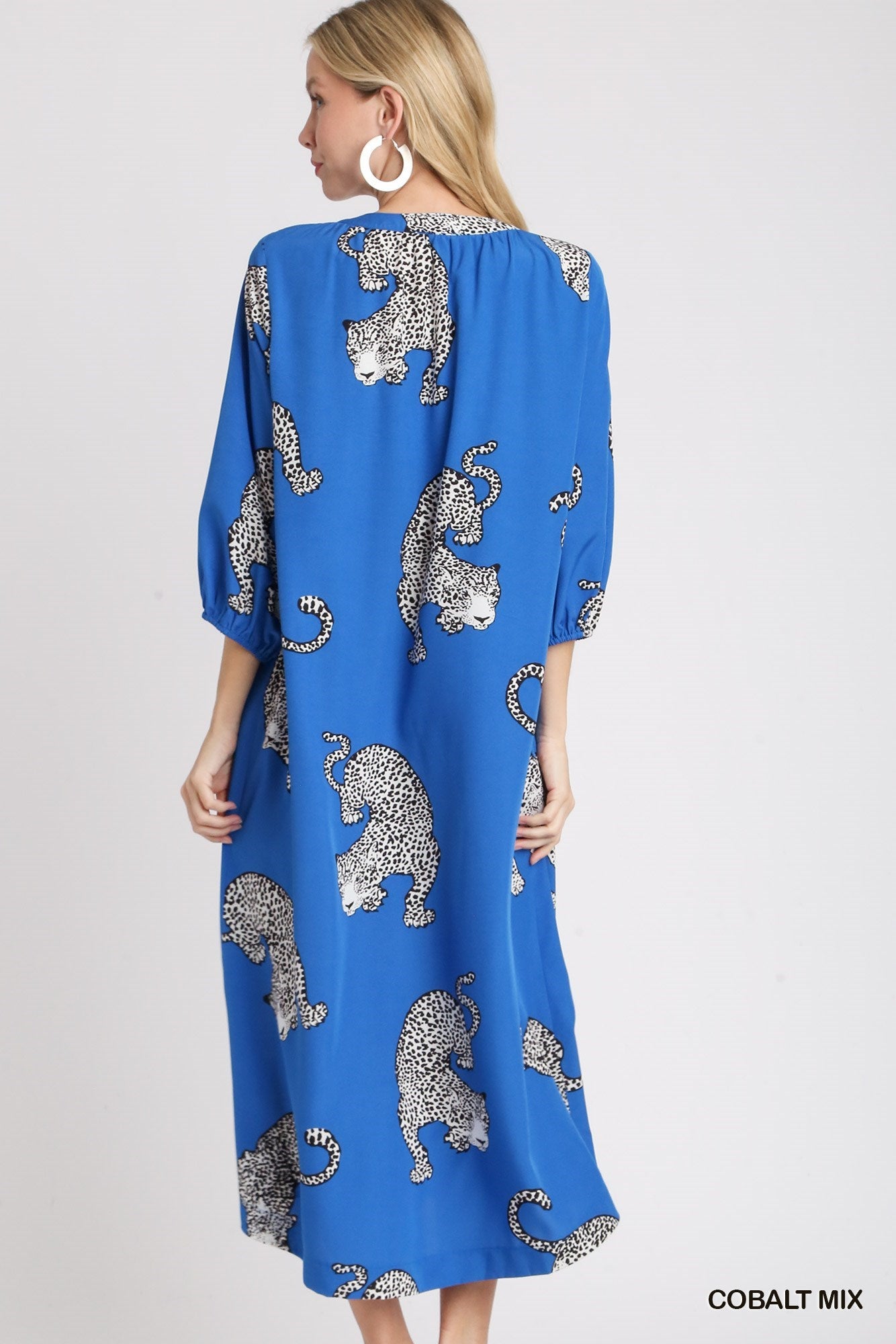 Royal Blue Mix Cheetah Print Midi Dress