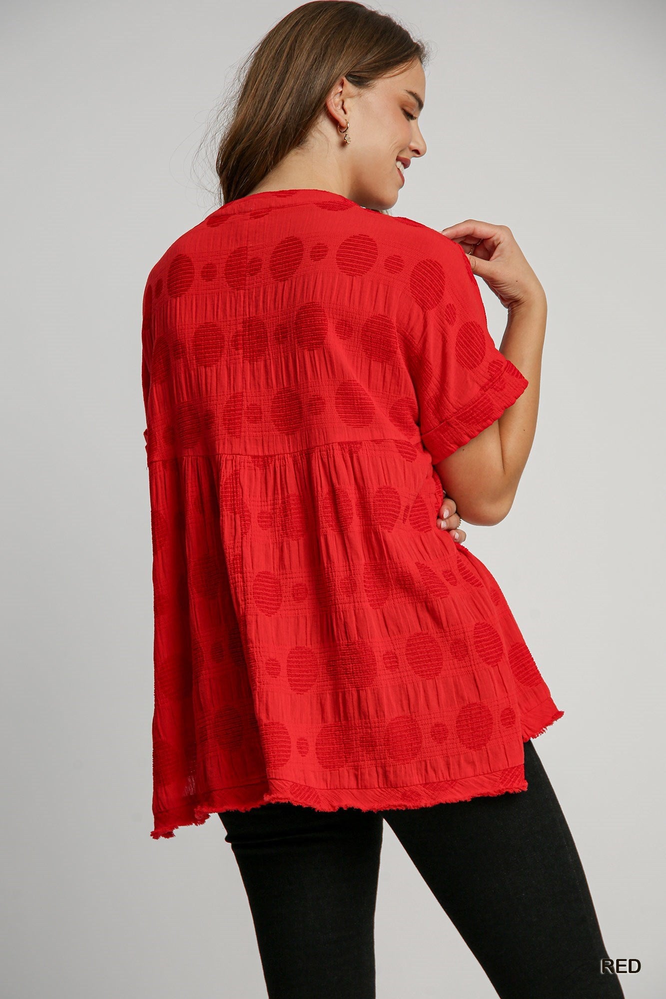 Red Swiss Dot Cotton Jacquard Tunic