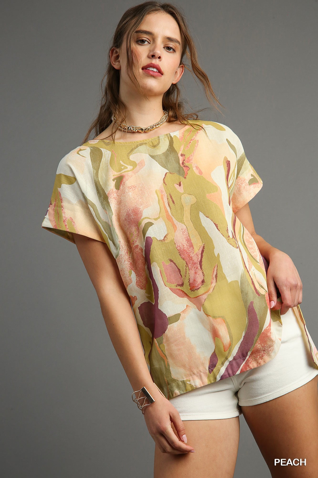 Earth Tones Abstract Print Boxy Cut Top